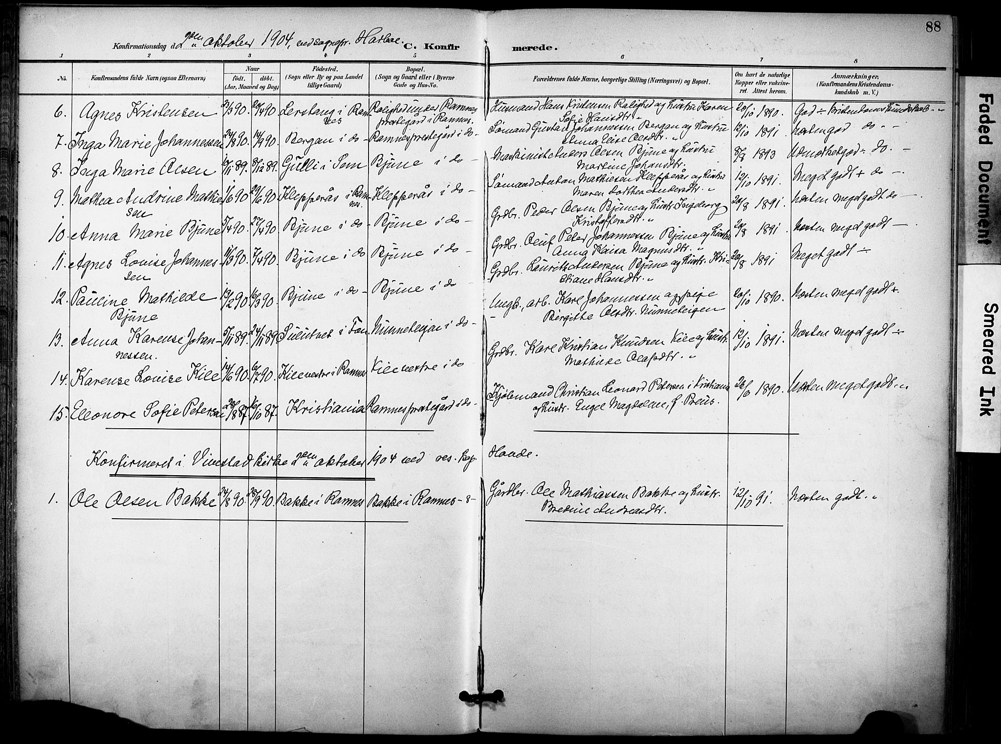 Ramnes kirkebøker, SAKO/A-314/F/Fa/L0008: Parish register (official) no. I 8, 1896-1913, p. 88