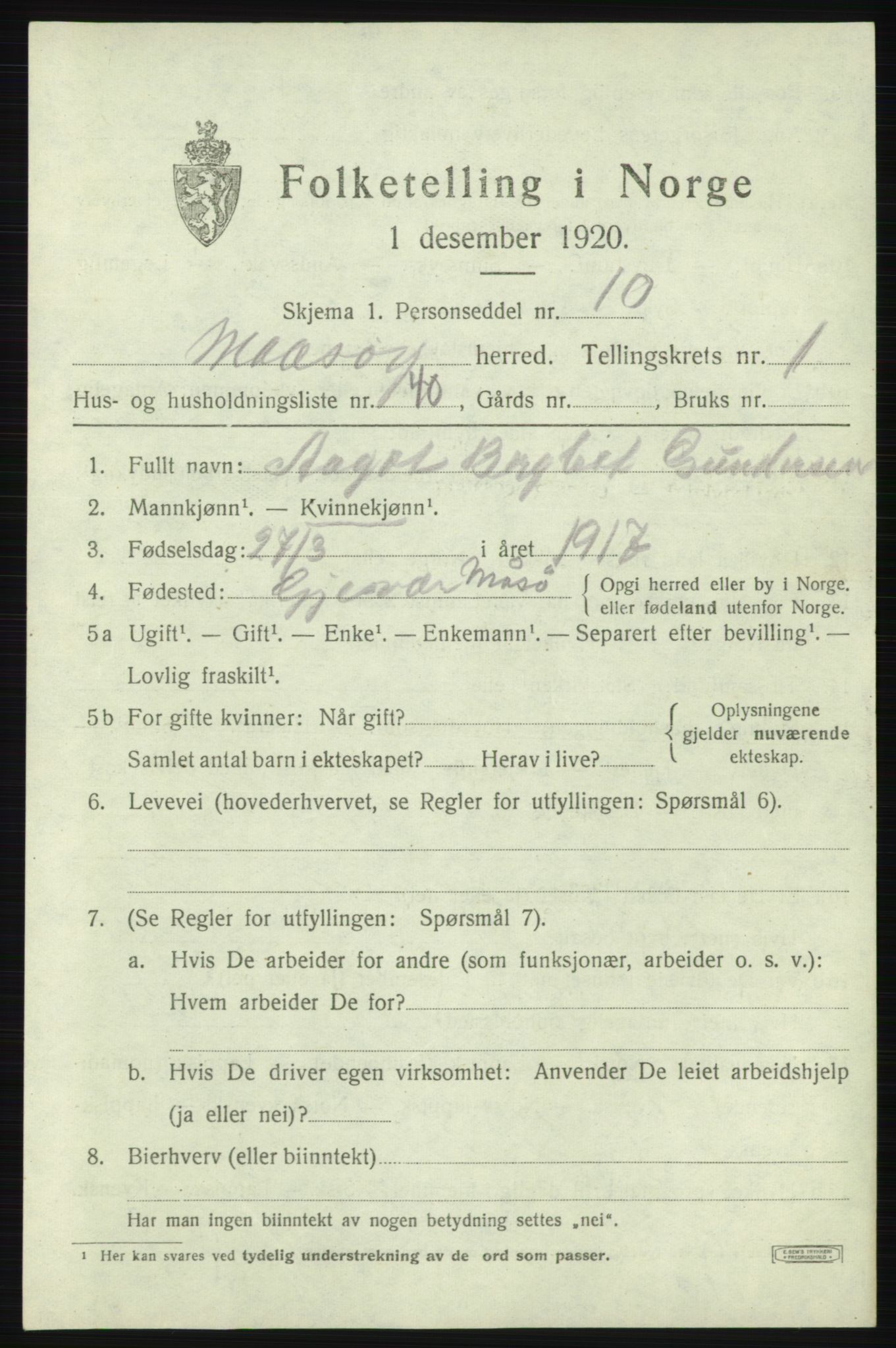 SATØ, 1920 census for Måsøy, 1920, p. 1258