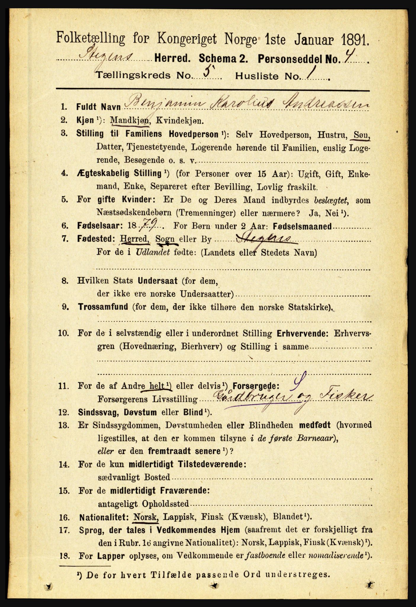 RA, 1891 census for 1848 Steigen, 1891, p. 1838