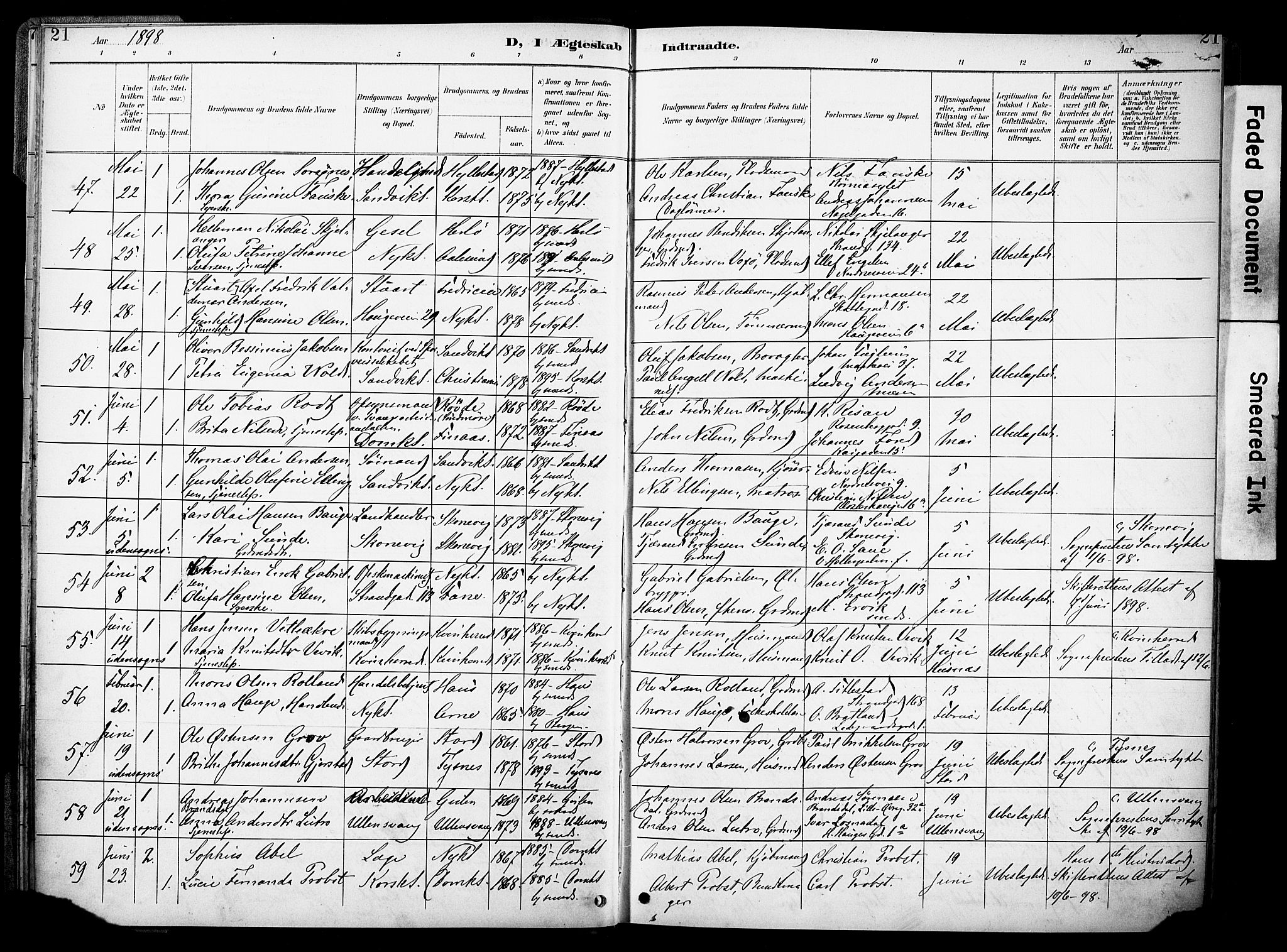 Nykirken Sokneprestembete, AV/SAB-A-77101/H/Haa/L0034: Parish register (official) no. D 4, 1896-1905, p. 21
