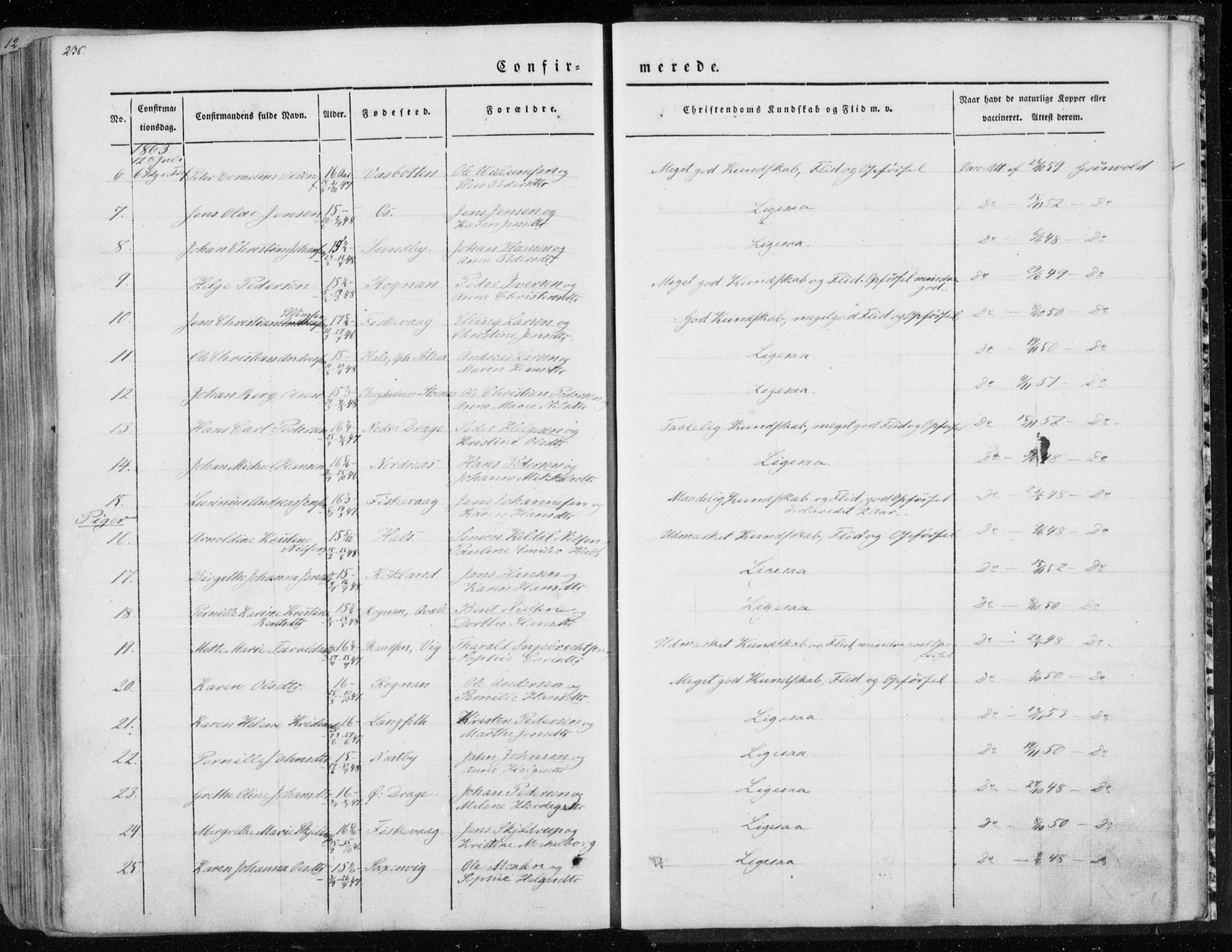 Ministerialprotokoller, klokkerbøker og fødselsregistre - Nordland, AV/SAT-A-1459/847/L0666: Parish register (official) no. 847A06, 1842-1871, p. 236