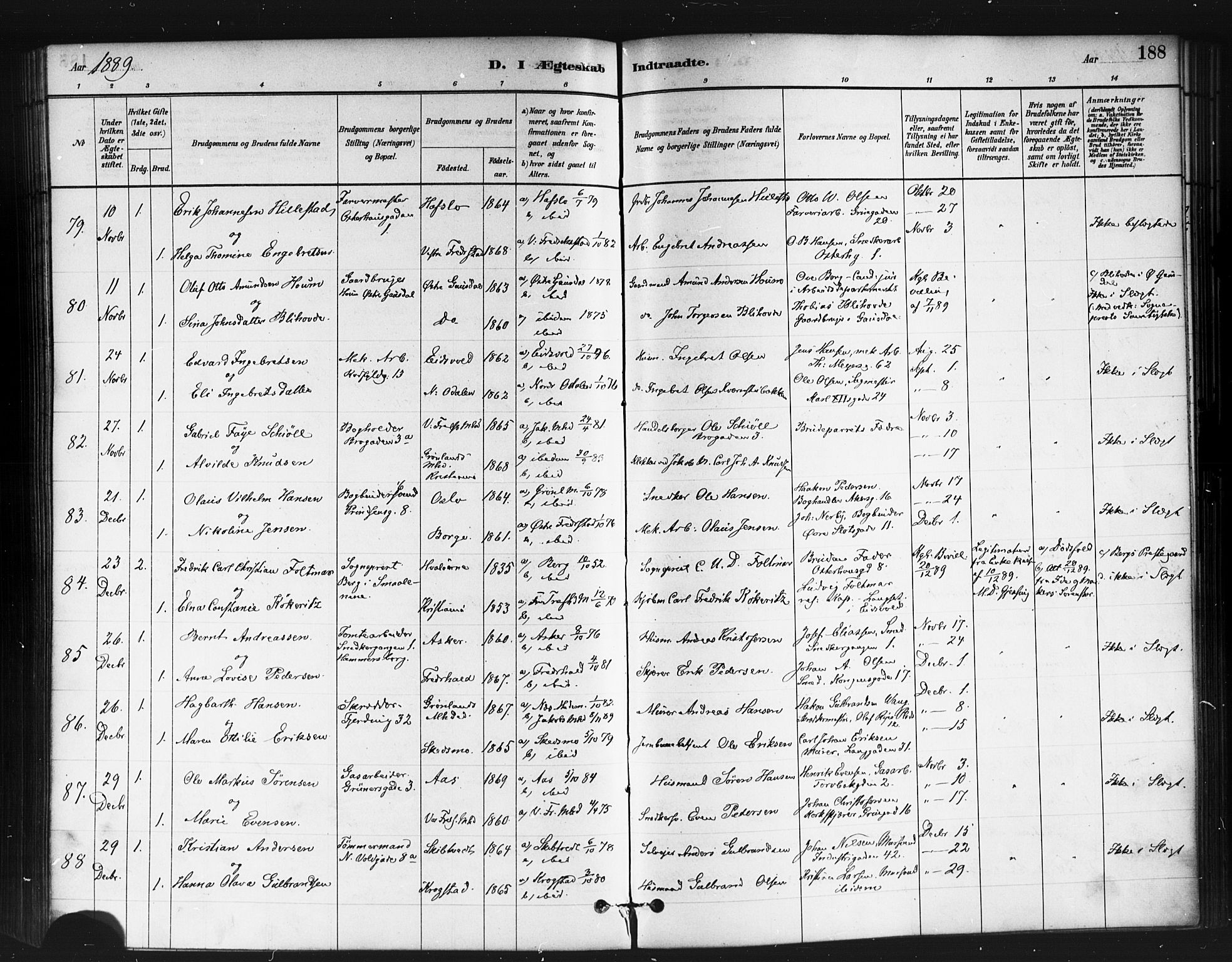 Jakob prestekontor Kirkebøker, SAO/A-10850/F/Fa/L0004: Parish register (official) no. 4, 1880-1894, p. 188