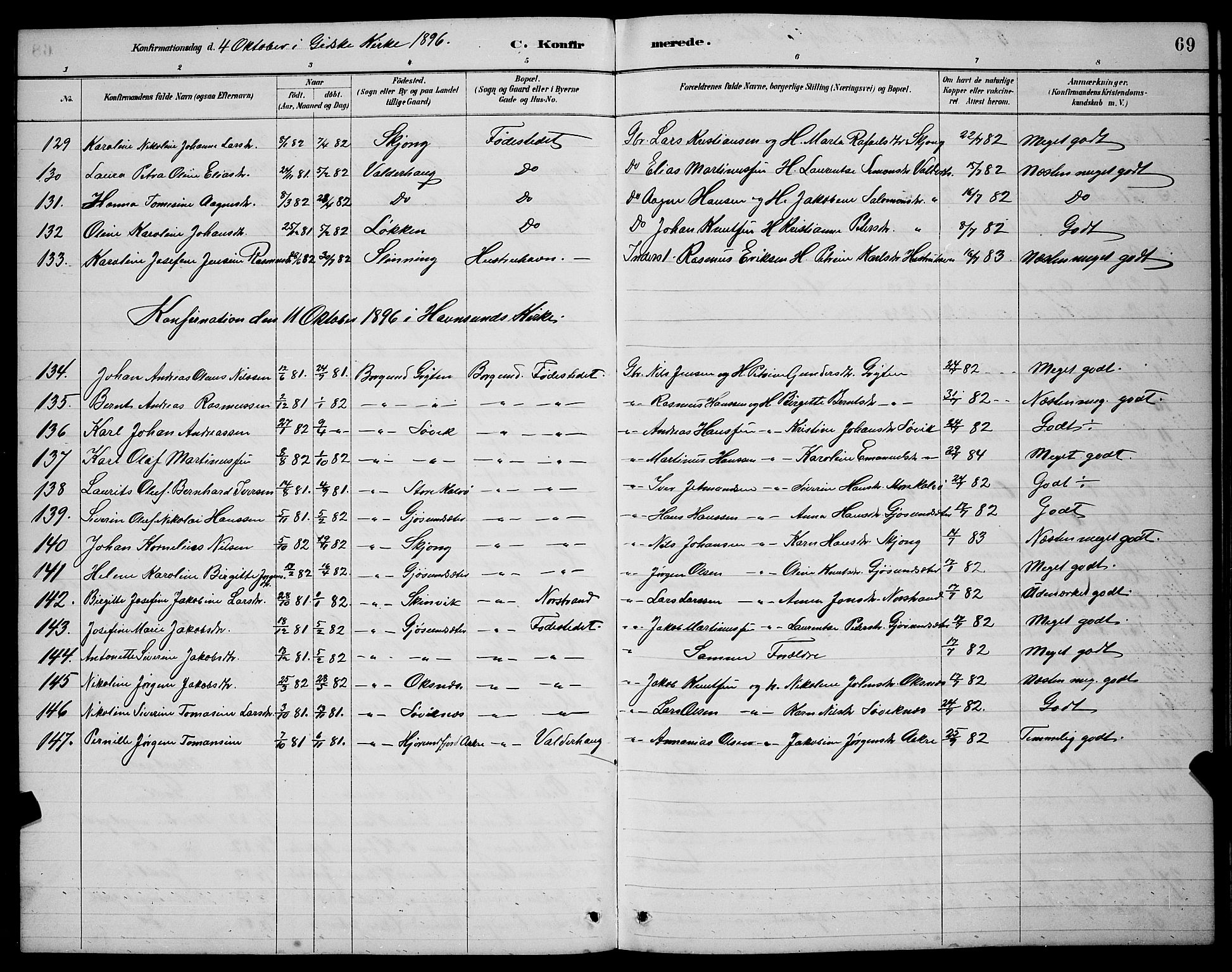 Ministerialprotokoller, klokkerbøker og fødselsregistre - Møre og Romsdal, AV/SAT-A-1454/528/L0430: Parish register (copy) no. 528C11, 1884-1899, p. 69