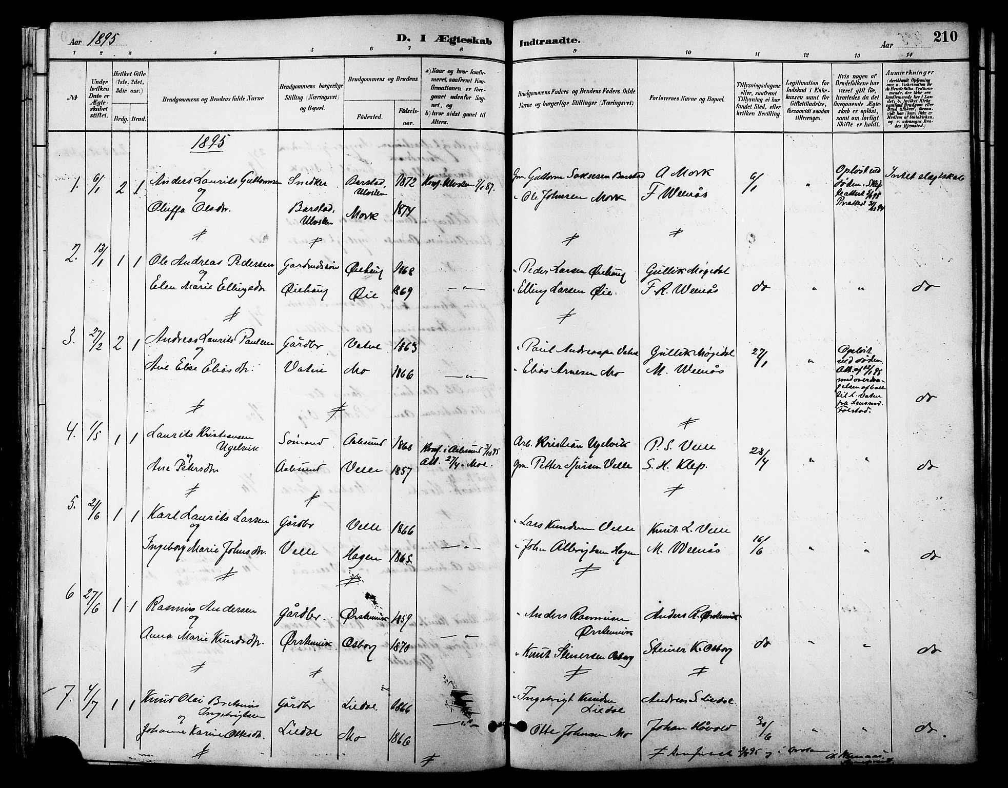 Ministerialprotokoller, klokkerbøker og fødselsregistre - Møre og Romsdal, AV/SAT-A-1454/513/L0189: Parish register (copy) no. 513C03, 1883-1904, p. 210