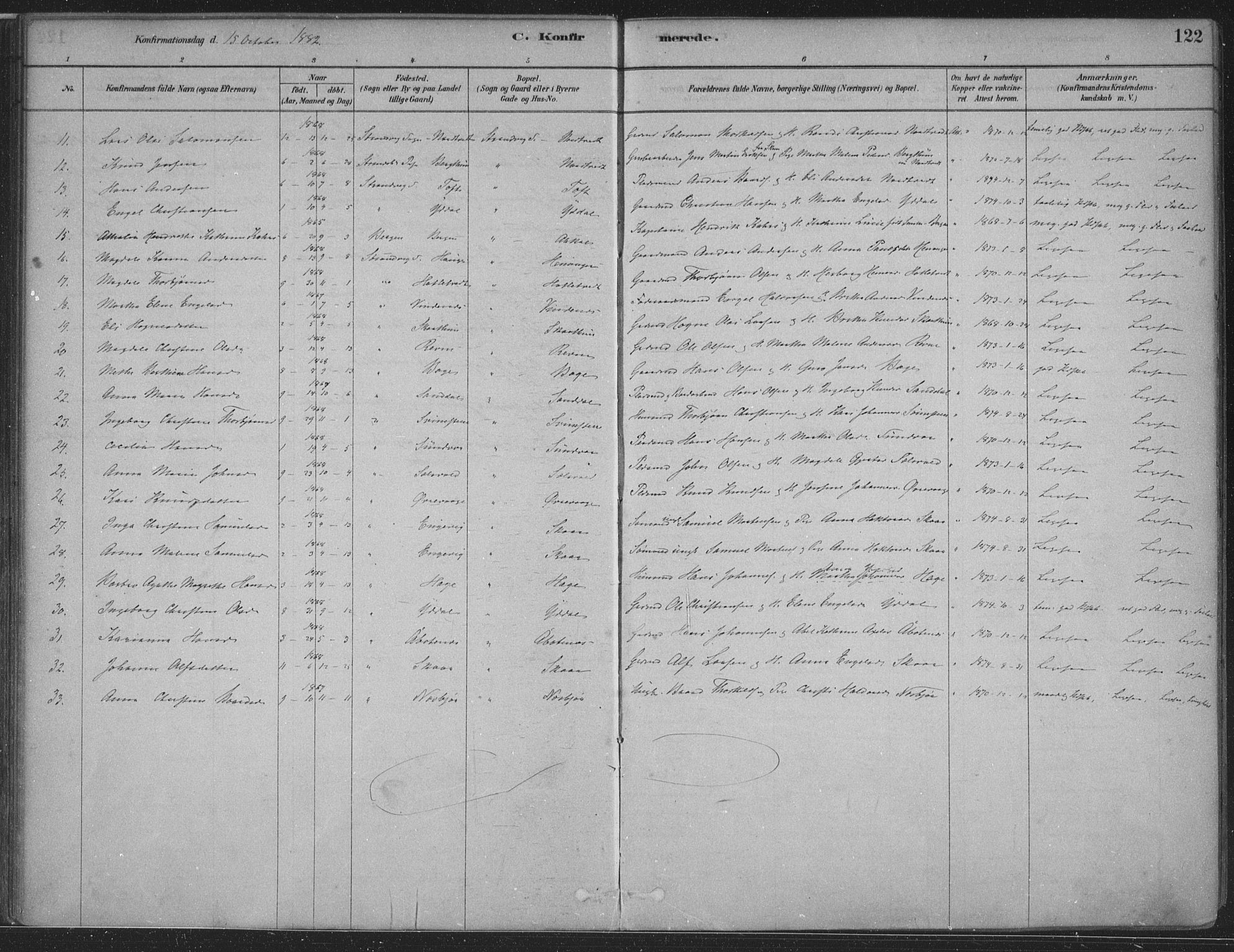 Fusa sokneprestembete, SAB/A-75401/H/Haa: Parish register (official) no. D 1, 1880-1938, p. 122