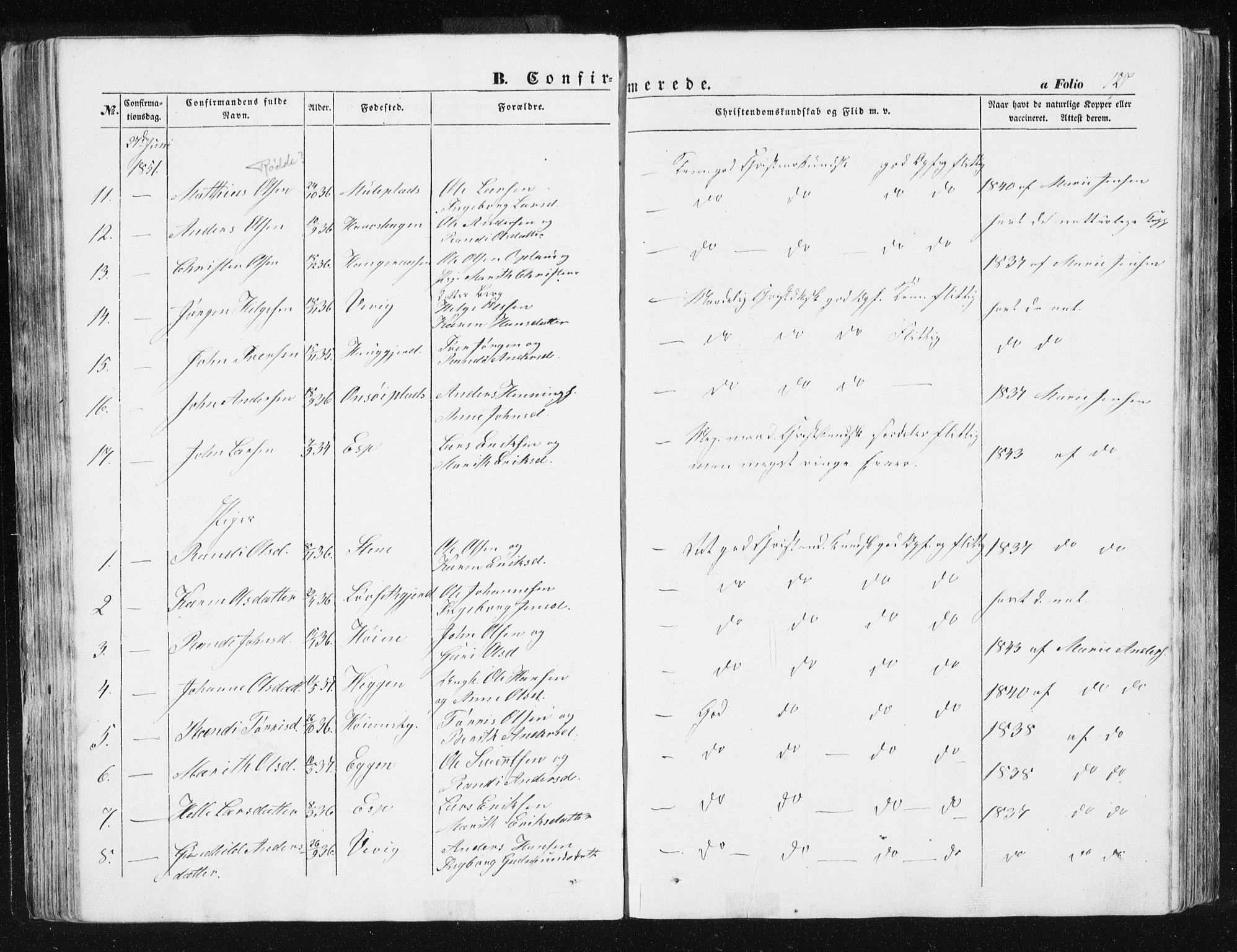 Ministerialprotokoller, klokkerbøker og fødselsregistre - Sør-Trøndelag, SAT/A-1456/612/L0376: Parish register (official) no. 612A08, 1846-1859, p. 127