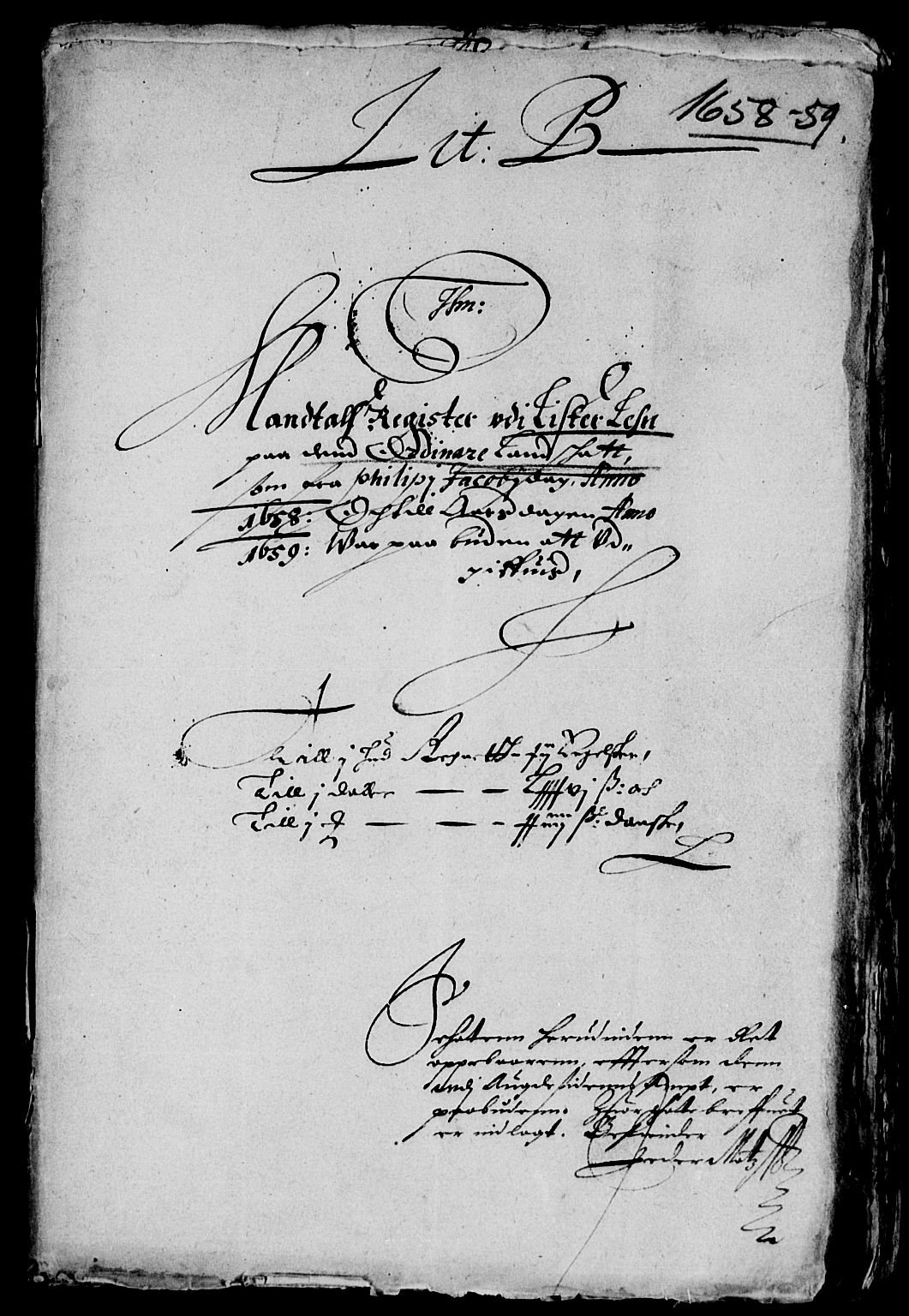 Rentekammeret inntil 1814, Reviderte regnskaper, Lensregnskaper, AV/RA-EA-5023/R/Rb/Rbr/L0022: Lista len, 1658-1660