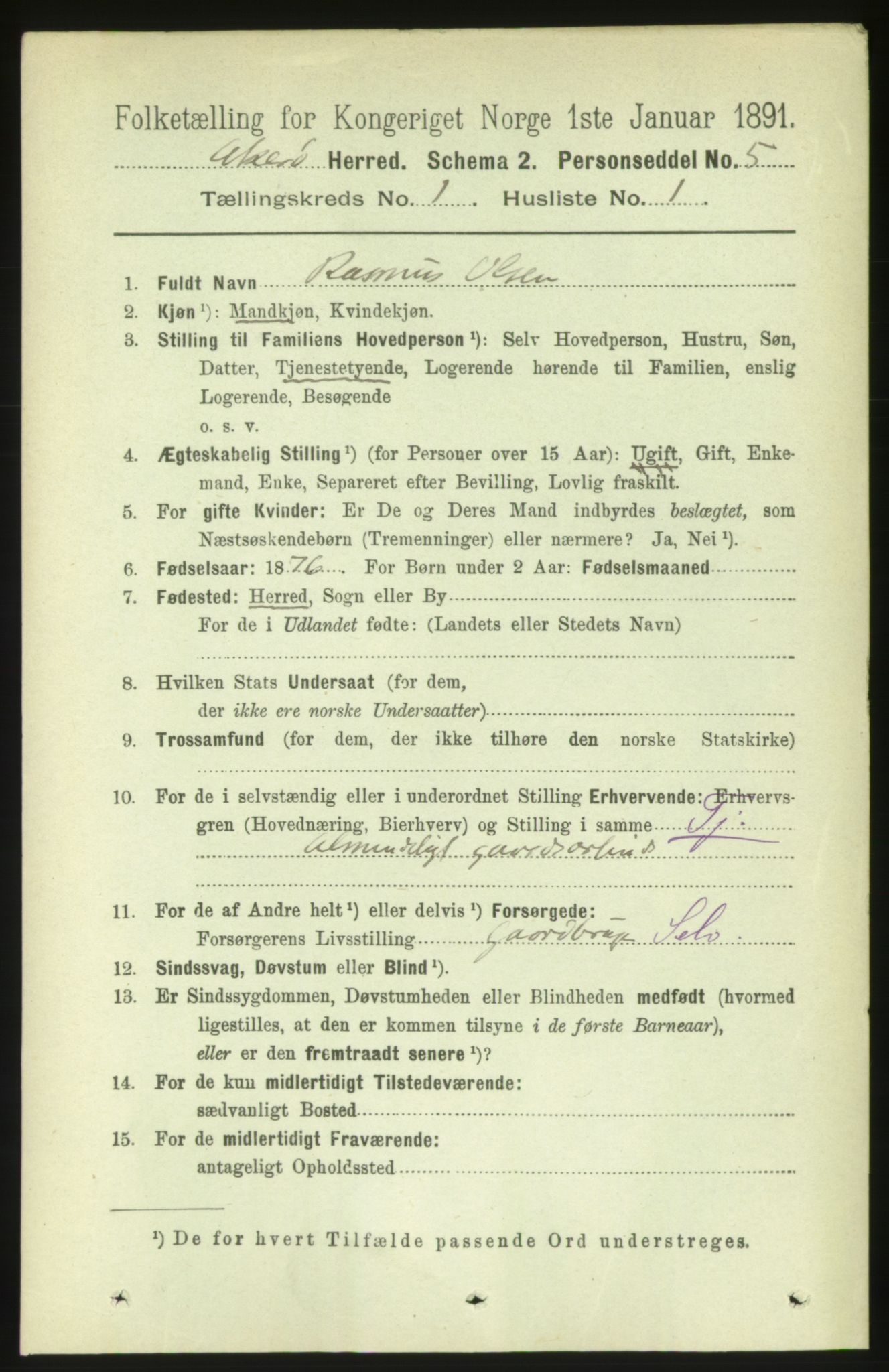 RA, 1891 census for 1545 Aukra, 1891, p. 101