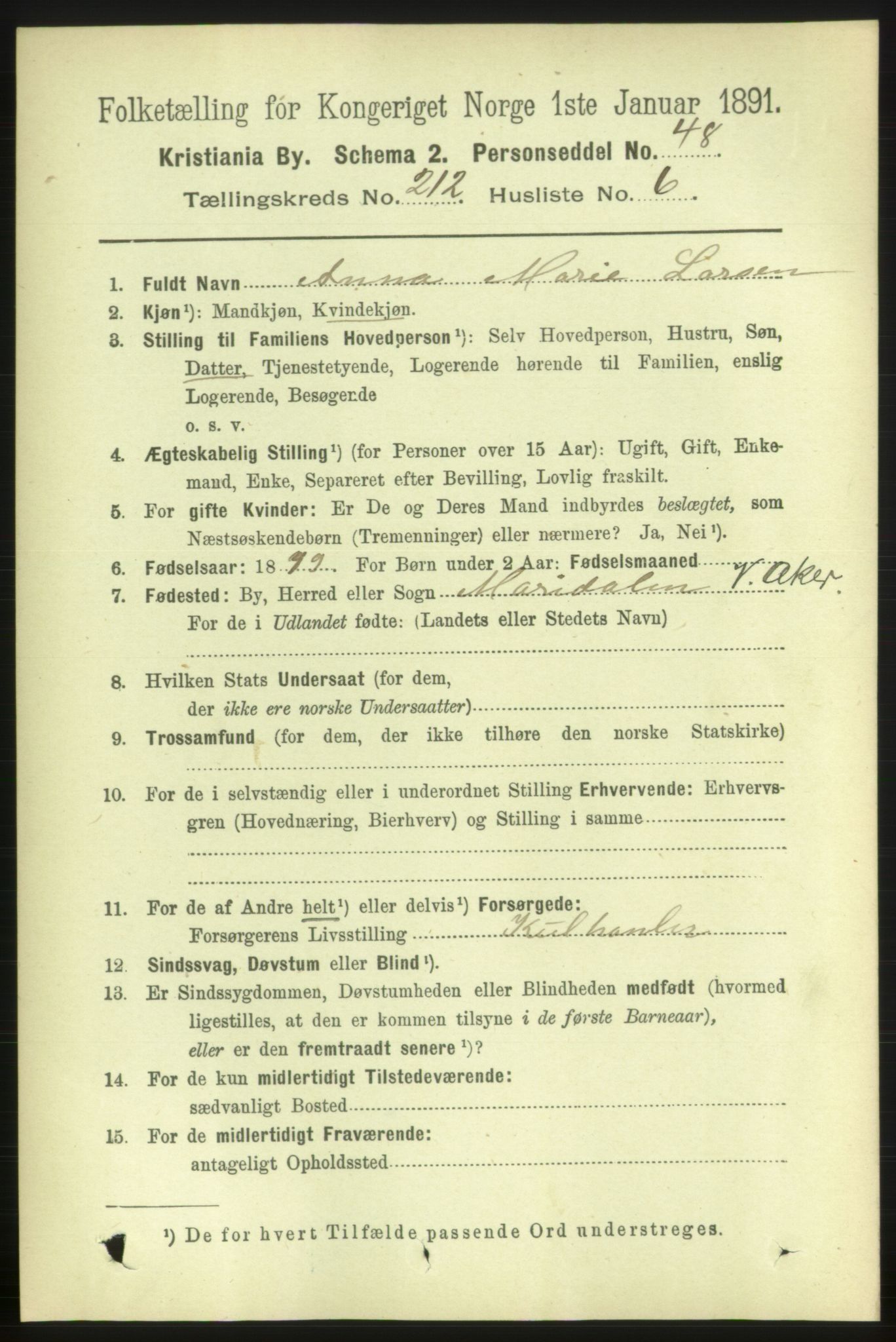 RA, 1891 census for 0301 Kristiania, 1891, p. 126626