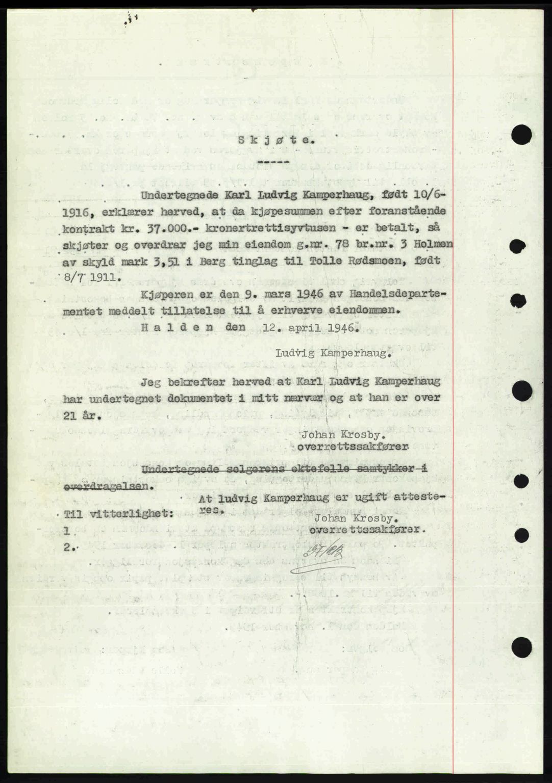 Idd og Marker sorenskriveri, AV/SAO-A-10283/G/Gb/Gbb/L0008: Mortgage book no. A8, 1946-1946, Diary no: : 405/1946