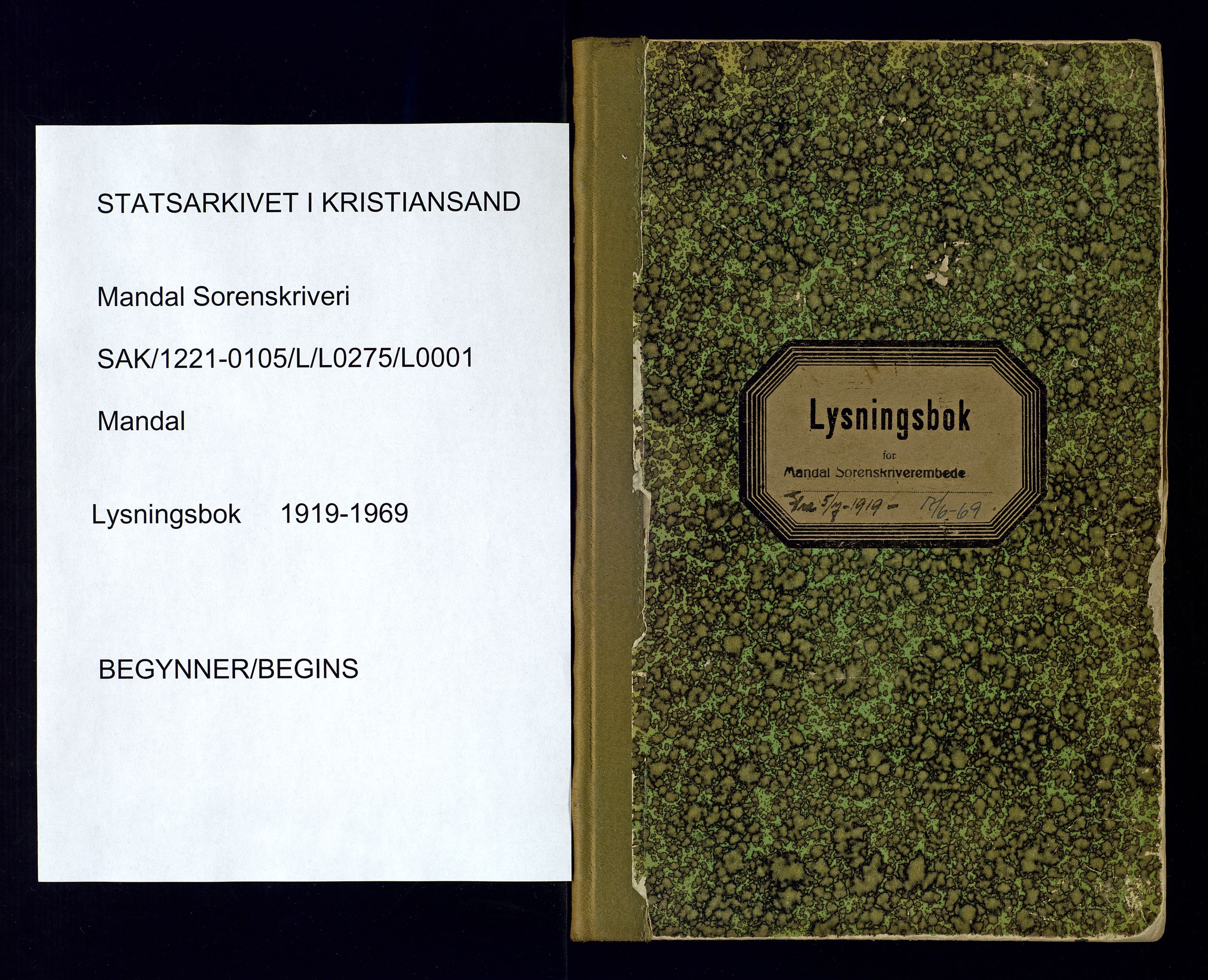Mandal sorenskriveri, SAK/1221-0005/002/L/L0275/0001: Lysingsbok Vigselbøker / Lysingsbok, 1919-1969