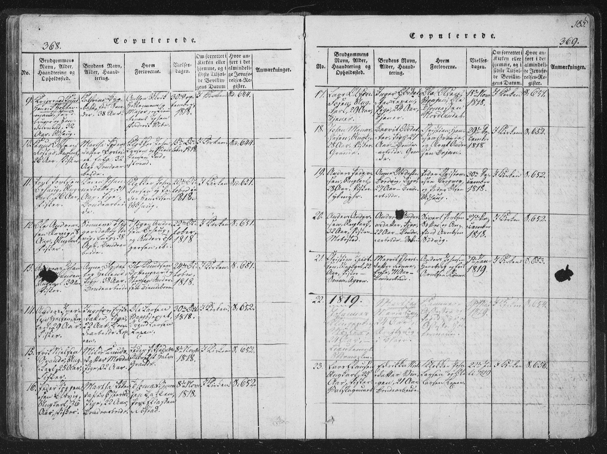 Ministerialprotokoller, klokkerbøker og fødselsregistre - Sør-Trøndelag, SAT/A-1456/659/L0734: Parish register (official) no. 659A04, 1818-1825, p. 368-369