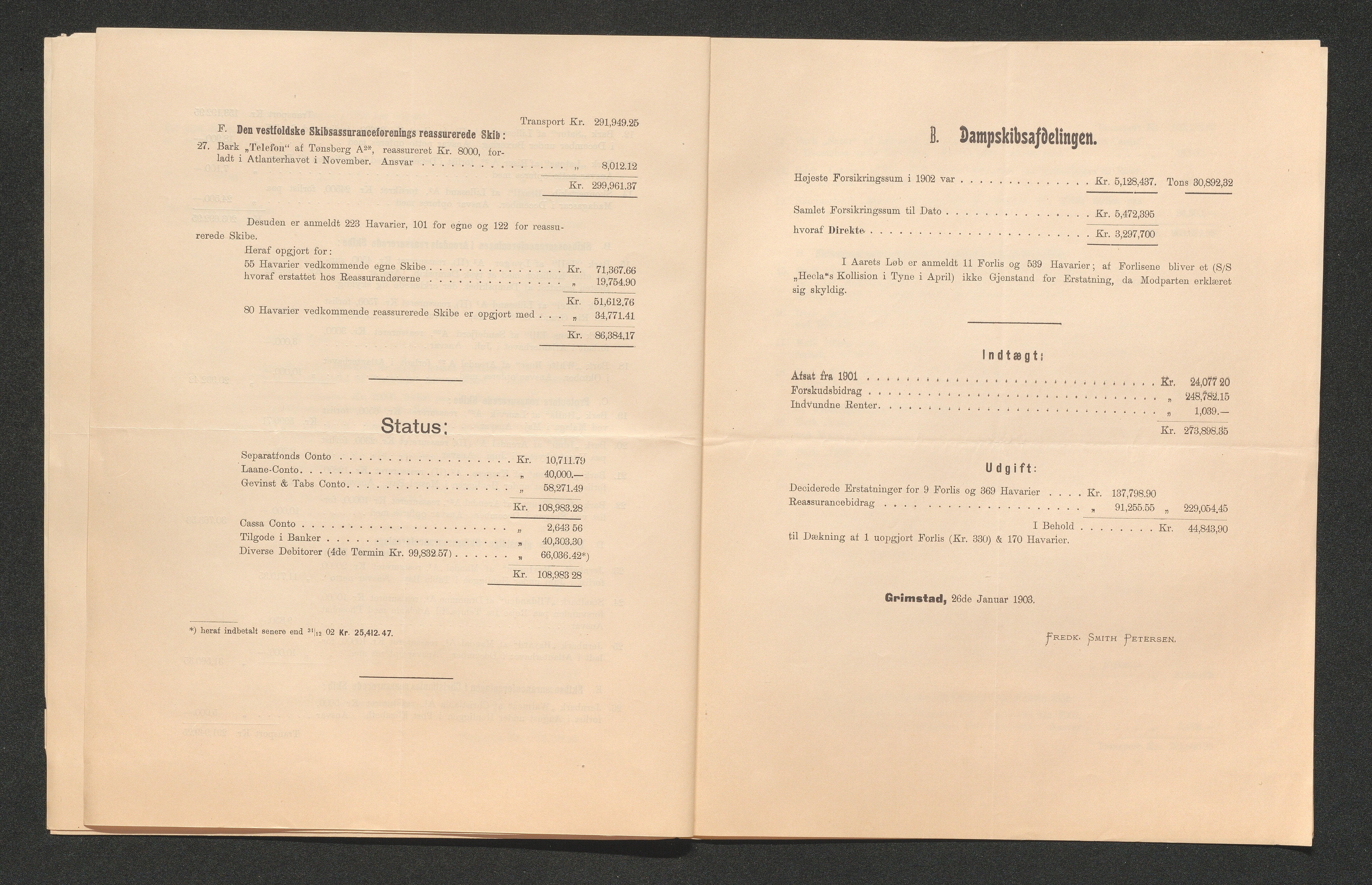 Agders Gjensidige Assuranceforening, AAKS/PA-1718/05/L0003: Regnskap, seilavdeling, pakkesak, 1890-1912