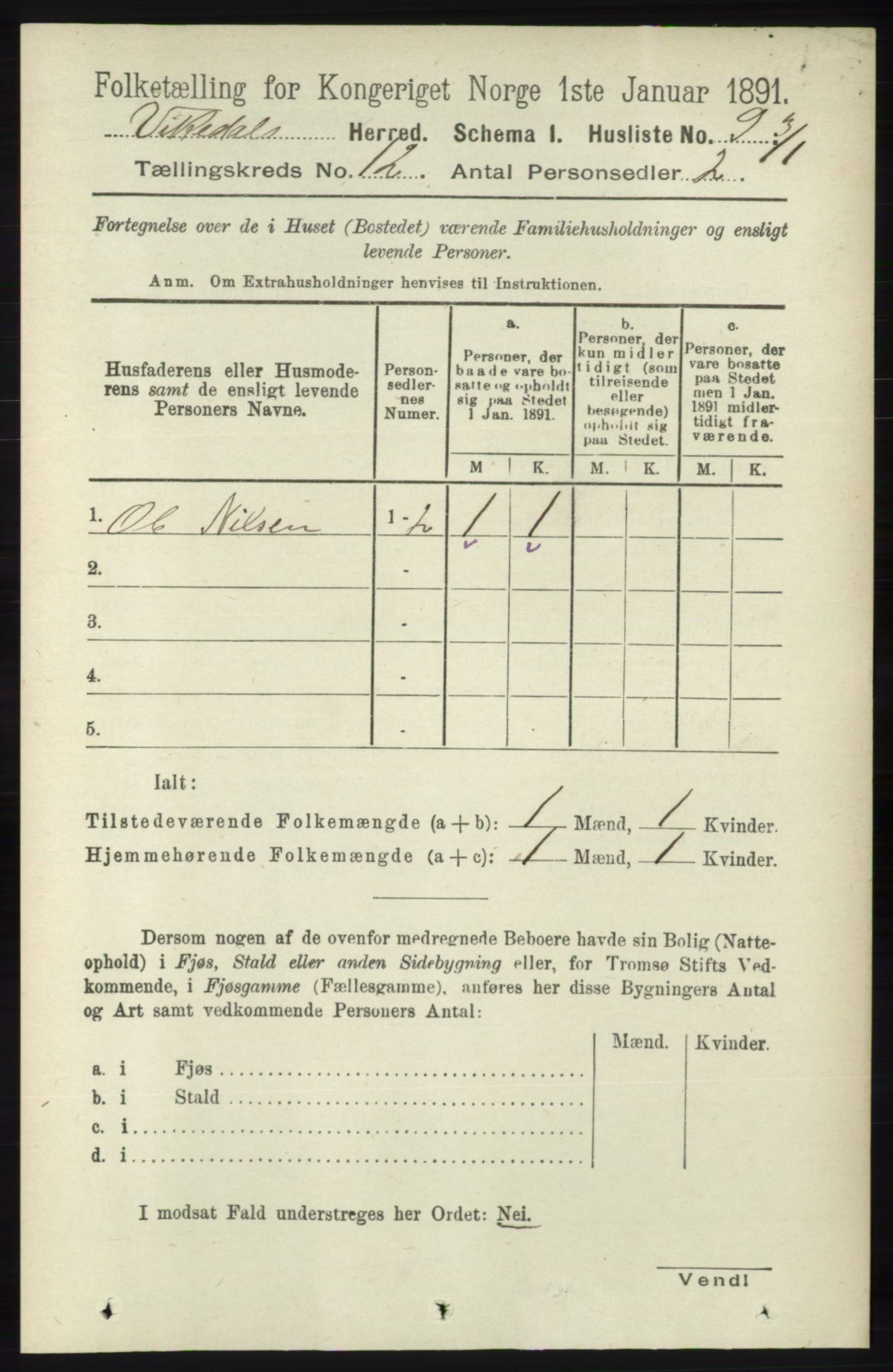 RA, 1891 census for 1157 Vikedal, 1891, p. 3156