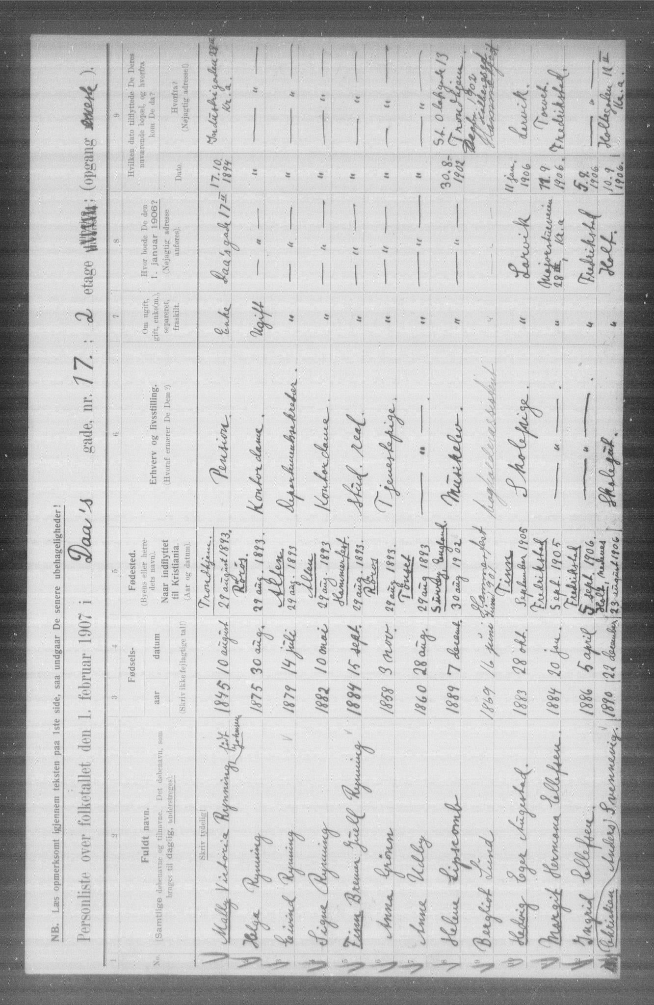 OBA, Municipal Census 1907 for Kristiania, 1907, p. 9177