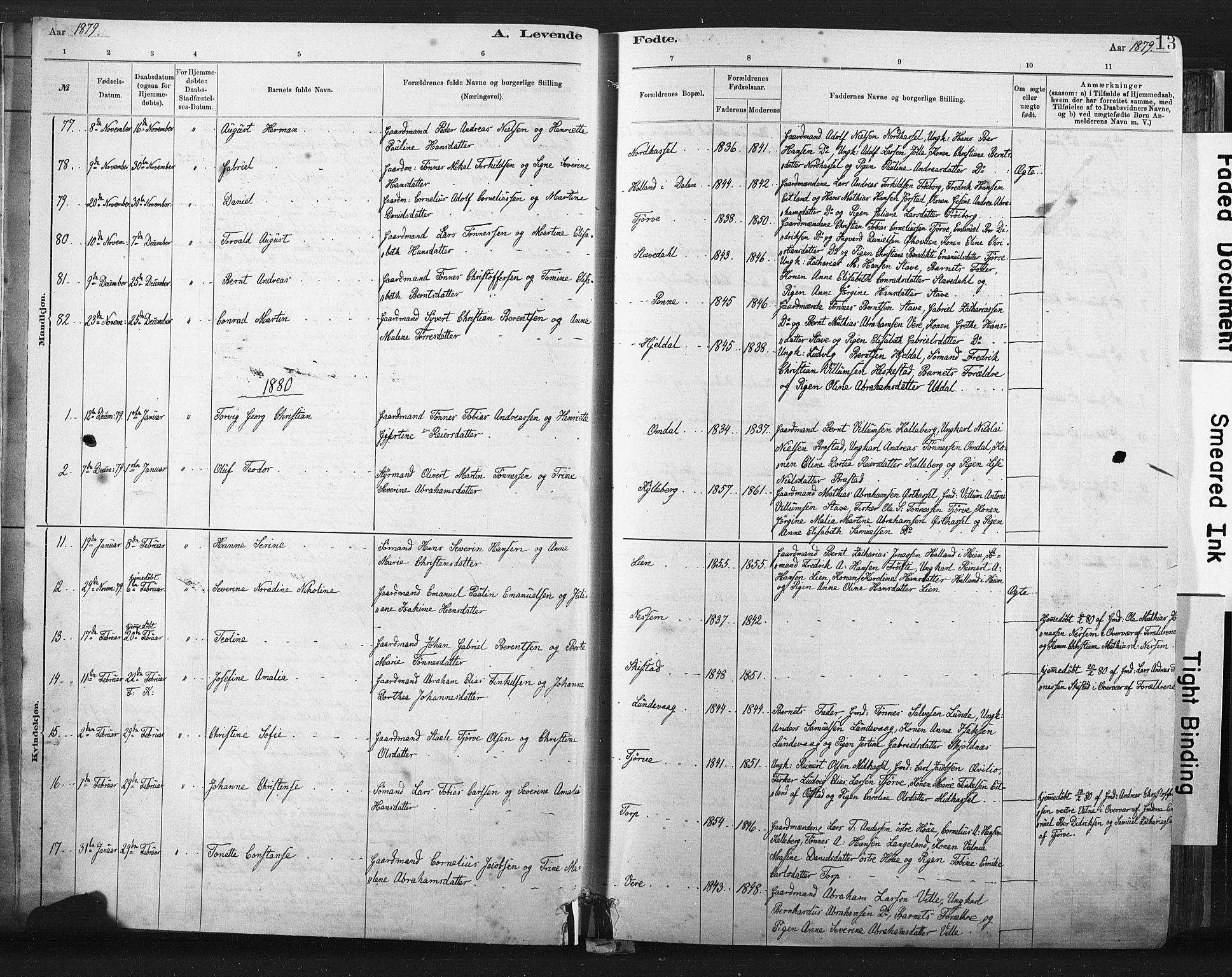 Lista sokneprestkontor, AV/SAK-1111-0027/F/Fa/L0012: Parish register (official) no. A 12, 1879-1903, p. 13