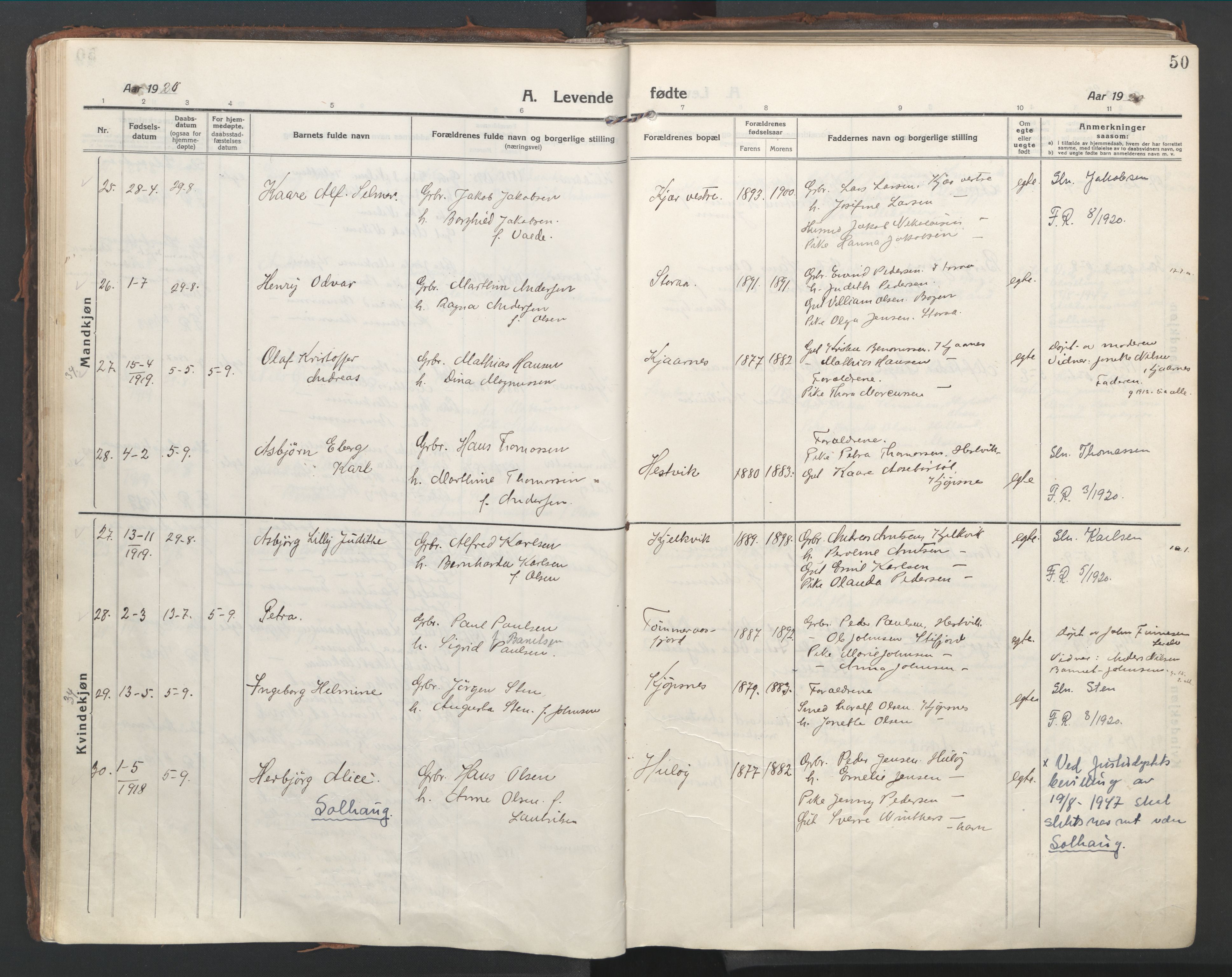 Ministerialprotokoller, klokkerbøker og fødselsregistre - Nordland, SAT/A-1459/861/L0872: Parish register (official) no. 861A07, 1915-1924, p. 50