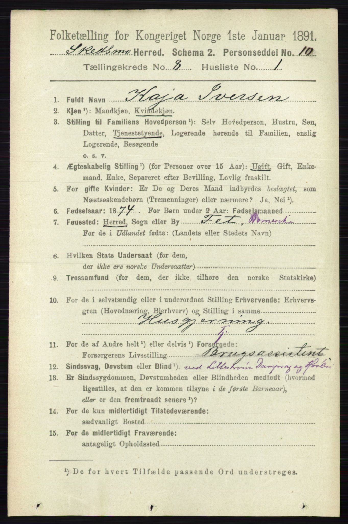 RA, 1891 census for 0231 Skedsmo, 1891, p. 3928