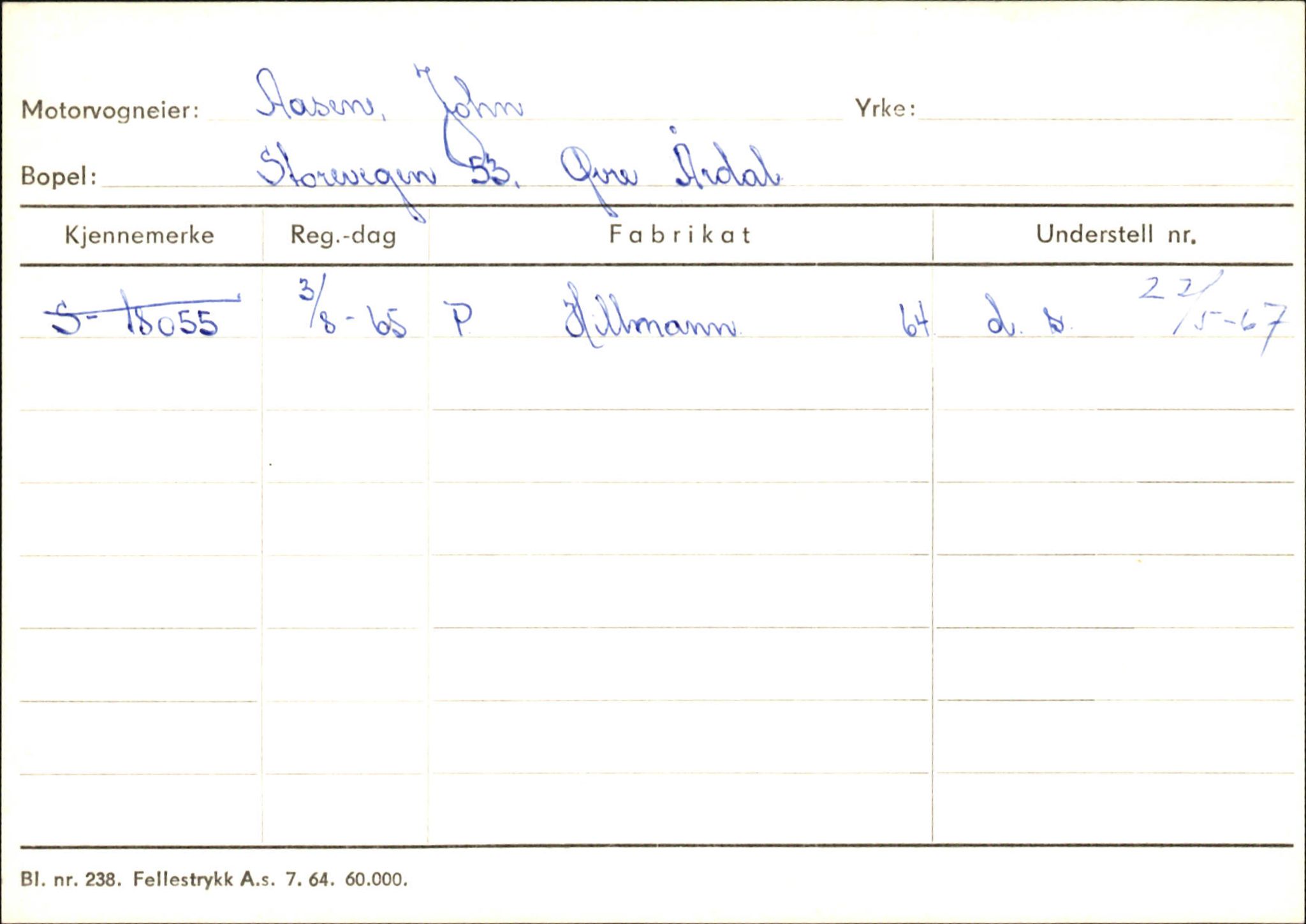 Statens vegvesen, Sogn og Fjordane vegkontor, SAB/A-5301/4/F/L0146: Registerkort Årdal R-Å samt diverse kort, 1945-1975, p. 1535