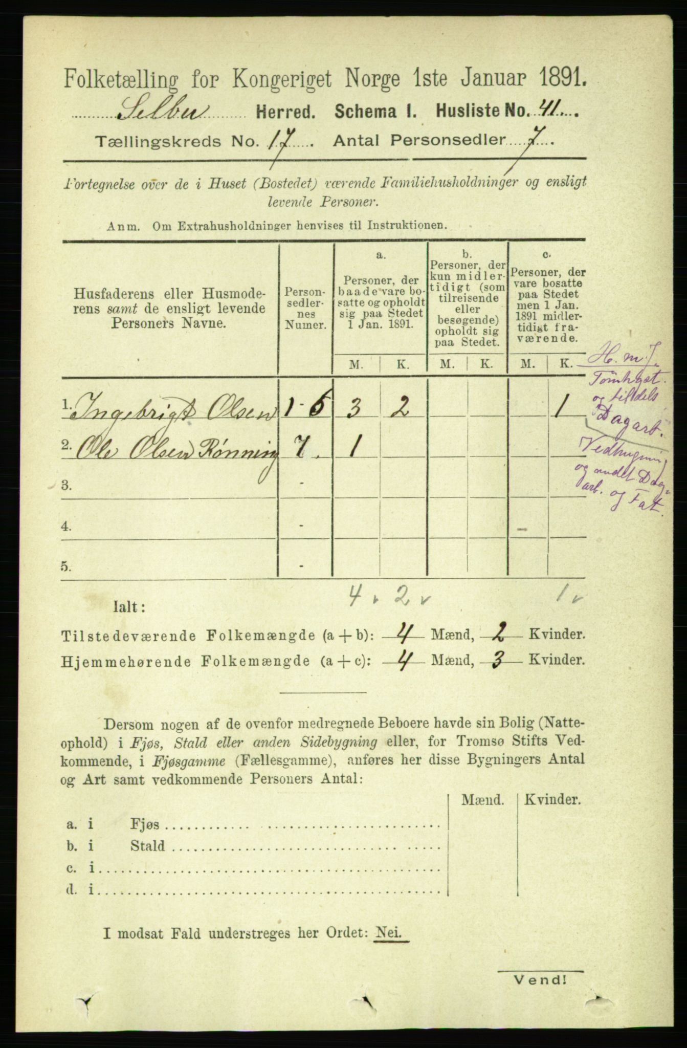 RA, 1891 census for 1664 Selbu, 1891, p. 6043