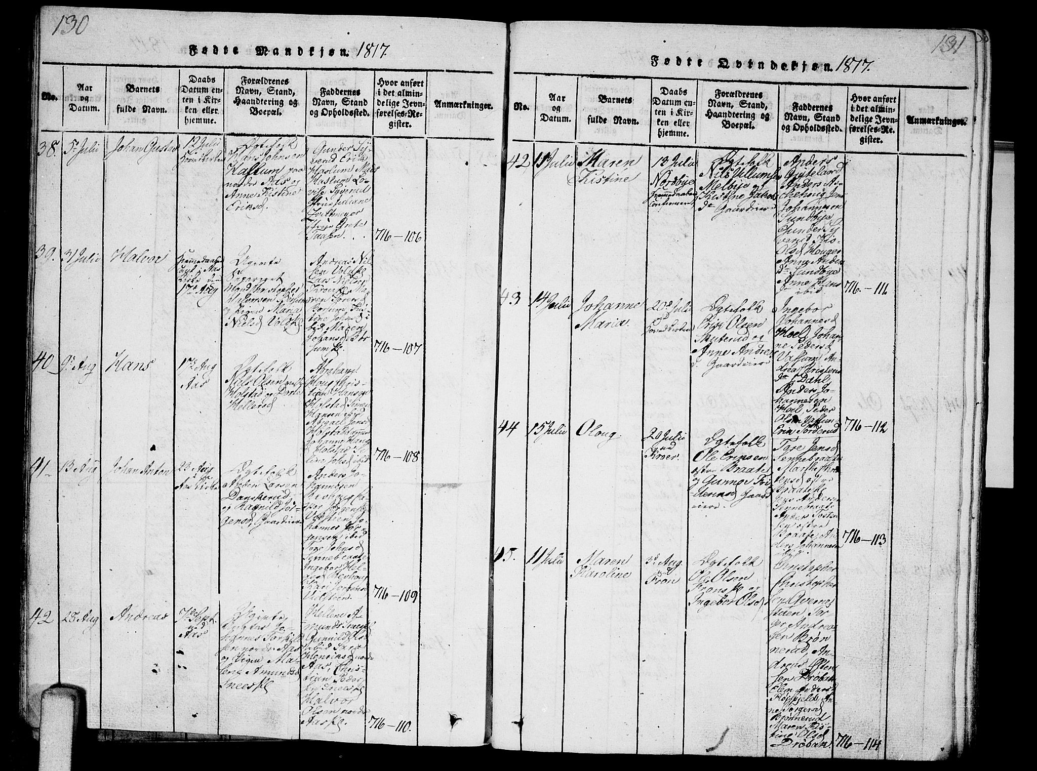 Ås prestekontor Kirkebøker, AV/SAO-A-10894/G/Ga/L0001: Parish register (copy) no. I 1, 1814-1820, p. 130-131