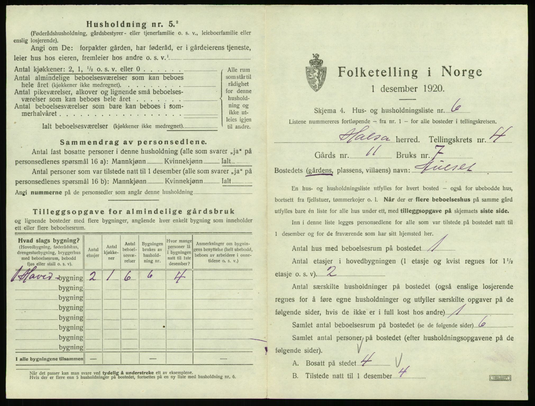 SAT, 1920 census for Halsa, 1920, p. 238