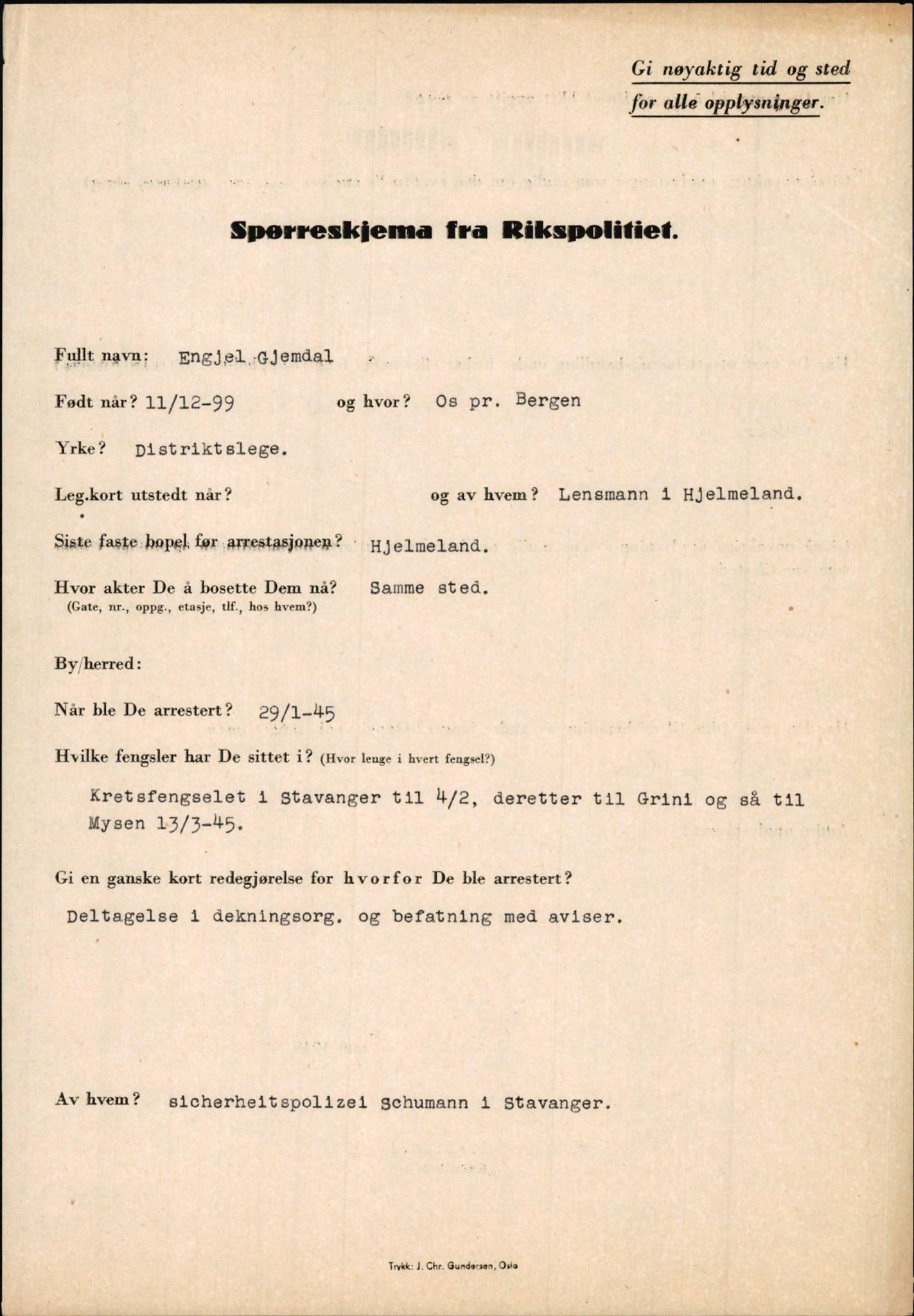 Rikspolitisjefen, AV/RA-S-1560/L/L0005: Gidske, Peder Martin -  Hansell, Georg, 1940-1945, p. 57