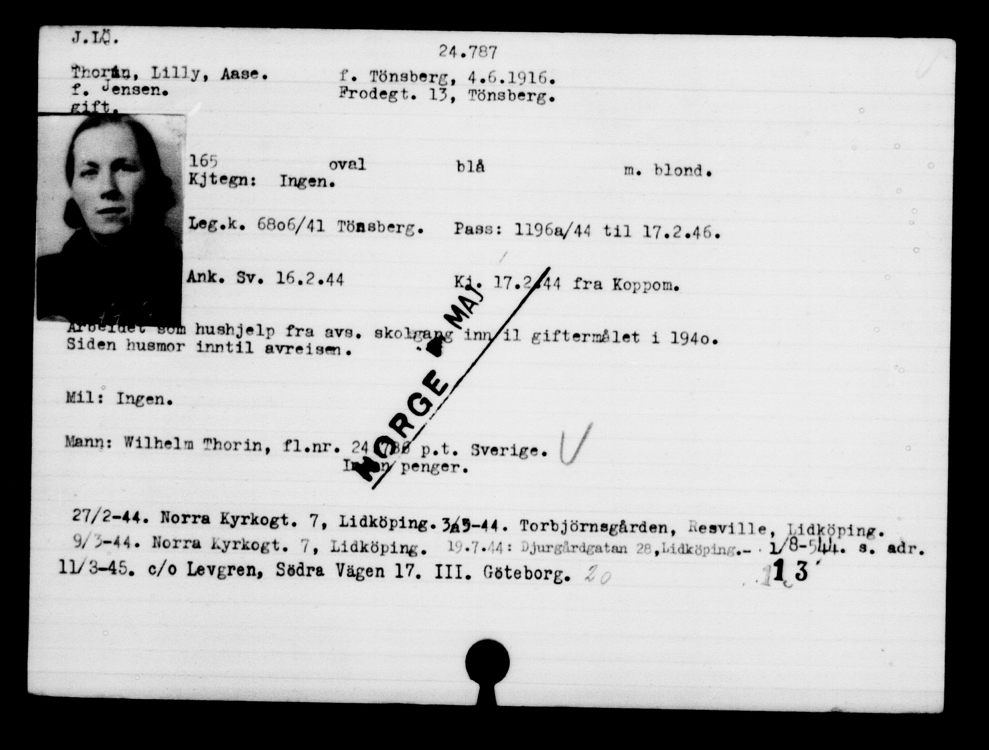 Utenriksstasjonene, Legasjonen i Stockholm, Flyktningkontoret, AV/RA-S-6753/V/Va/L0010: Kjesäterkartoteket, flyktninger med registreringsnr. 22000-25314, 1940-1945, p. 2929
