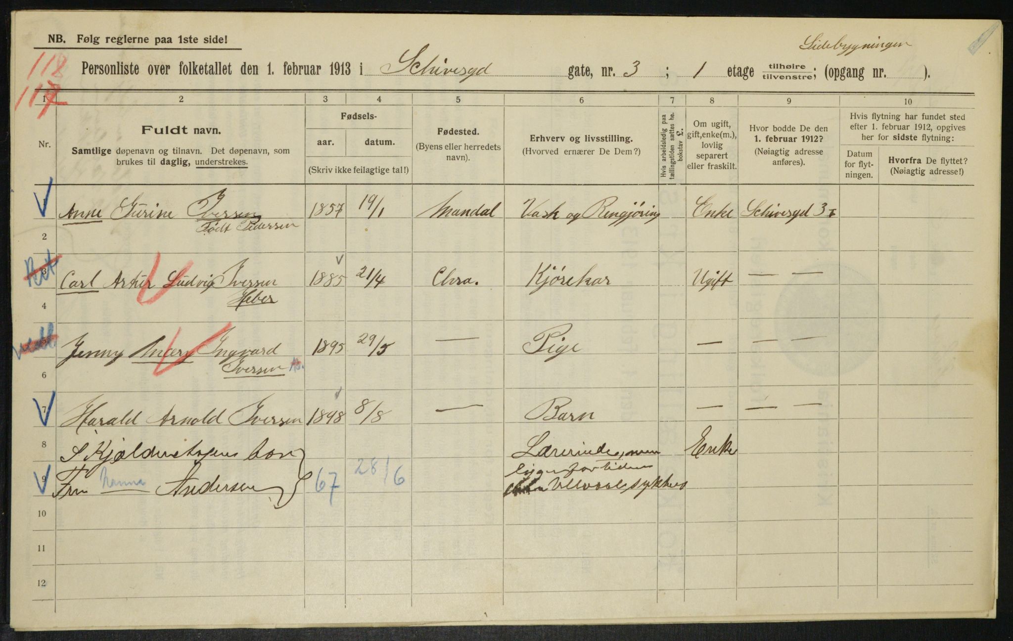 OBA, Municipal Census 1913 for Kristiania, 1913, p. 89556