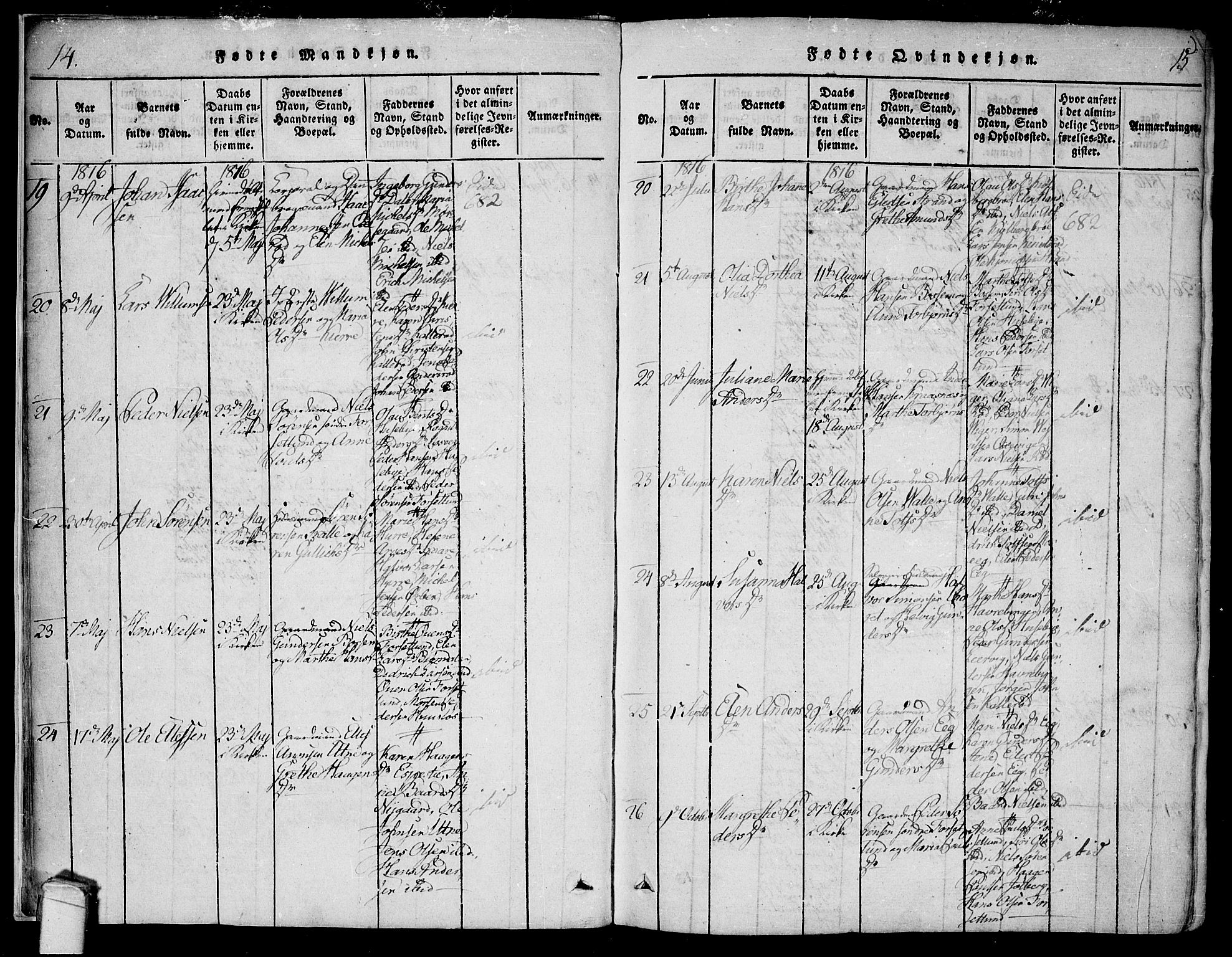 Onsøy prestekontor Kirkebøker, AV/SAO-A-10914/F/Fa/L0002: Parish register (official) no. I 2, 1814-1840, p. 14-15