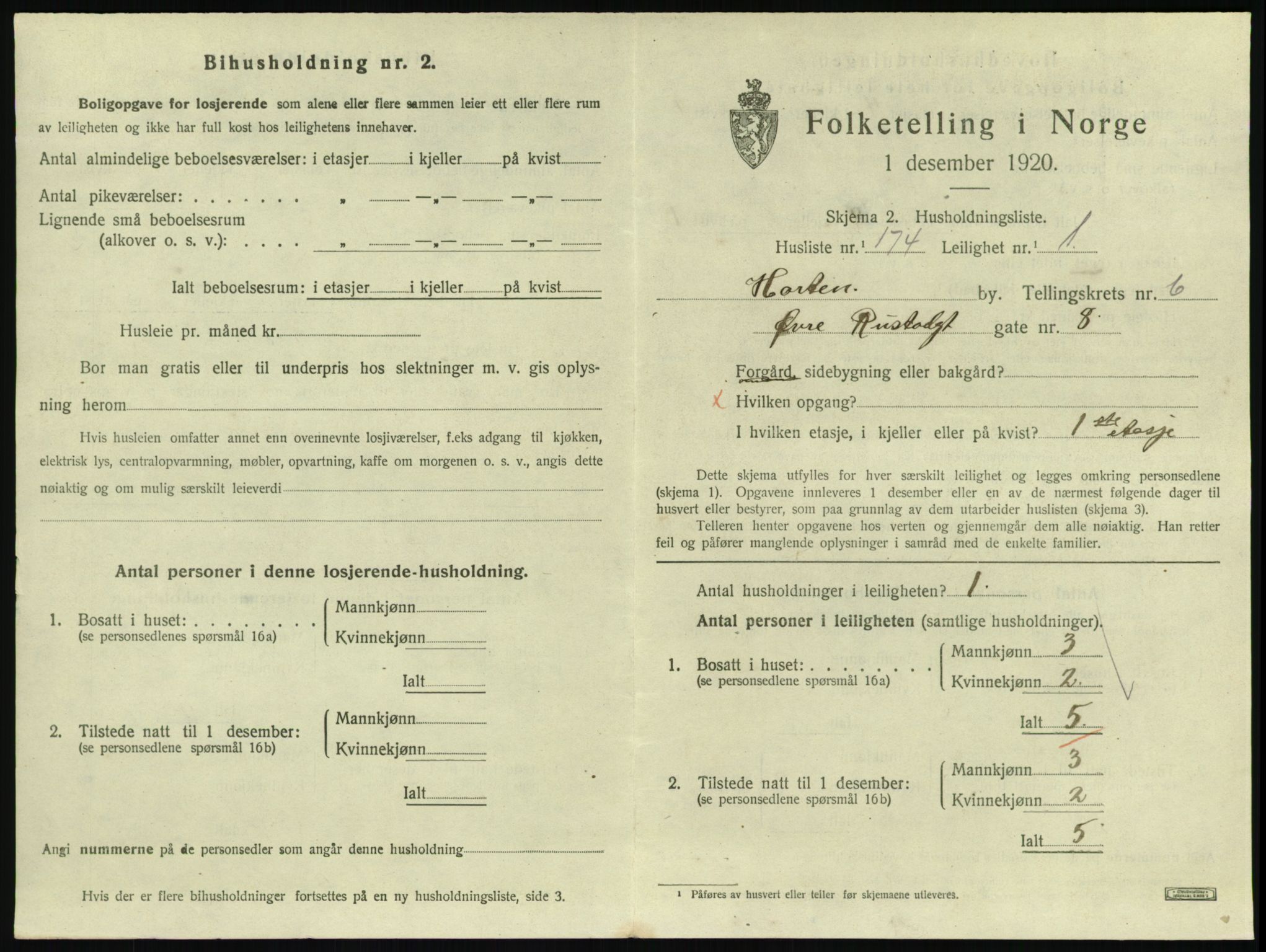 SAKO, 1920 census for Horten, 1920, p. 7073