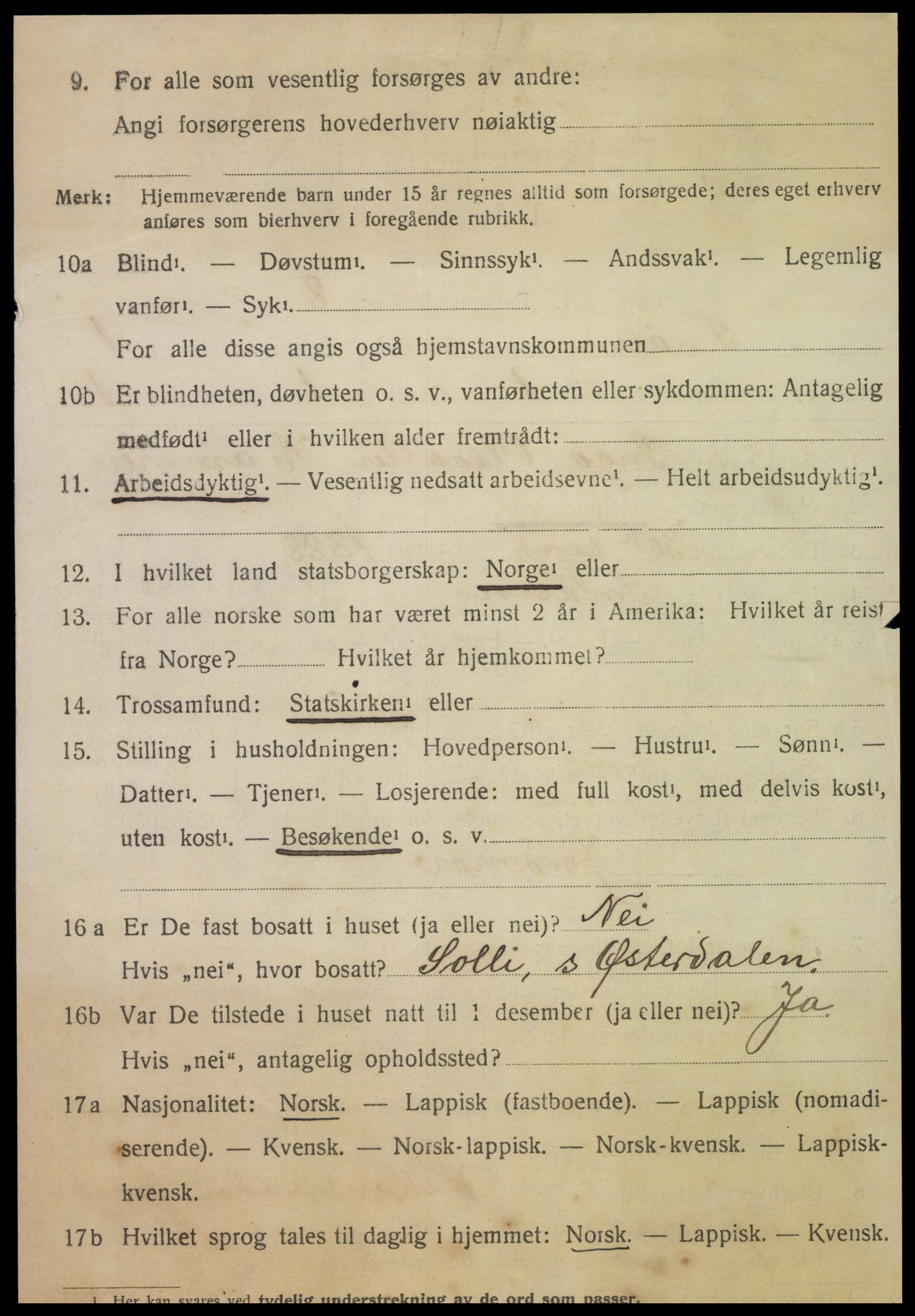 SAT, 1920 census for Snåsa, 1920, p. 1057