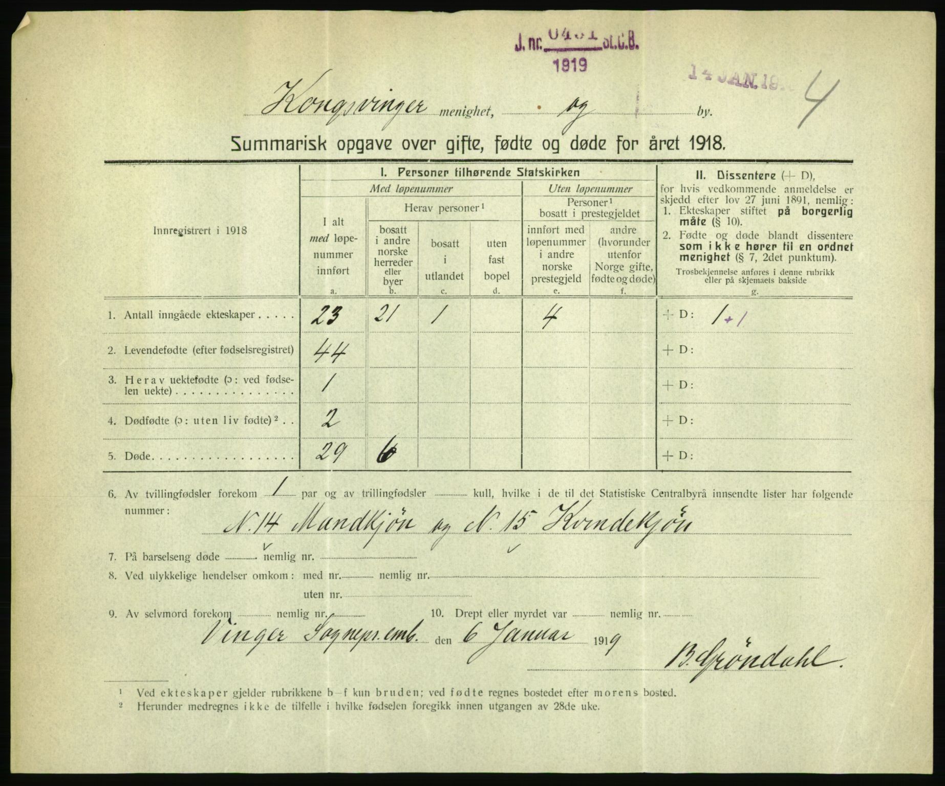 Statistisk sentralbyrå, Sosiodemografiske emner, Befolkning, RA/S-2228/D/Df/Dfb/Dfbh/L0059: Summariske oppgaver over gifte, fødte og døde for hele landet., 1918, p. 239