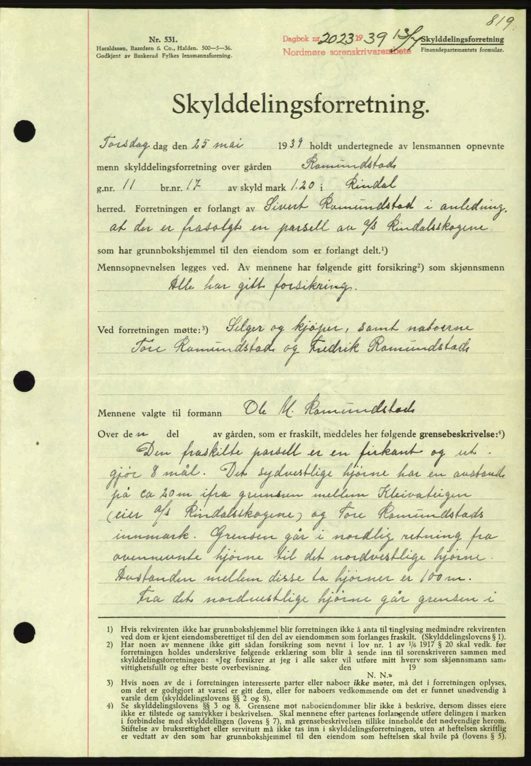 Nordmøre sorenskriveri, SAT/A-4132/1/2/2Ca: Mortgage book no. A86, 1939-1939, Diary no: : 2023/1939