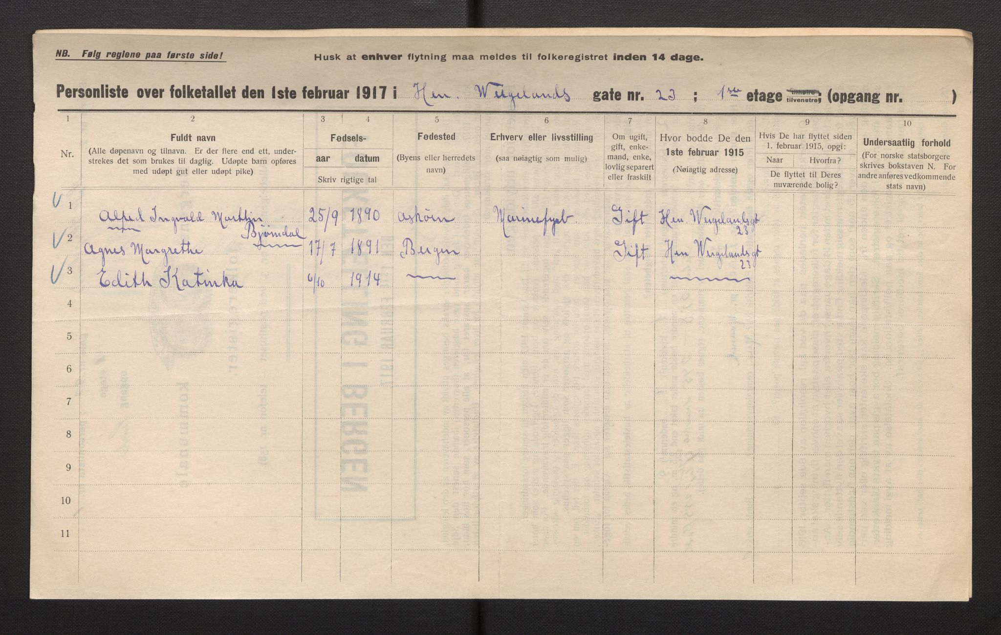 SAB, Municipal Census 1917 for Bergen, 1917, p. 14270