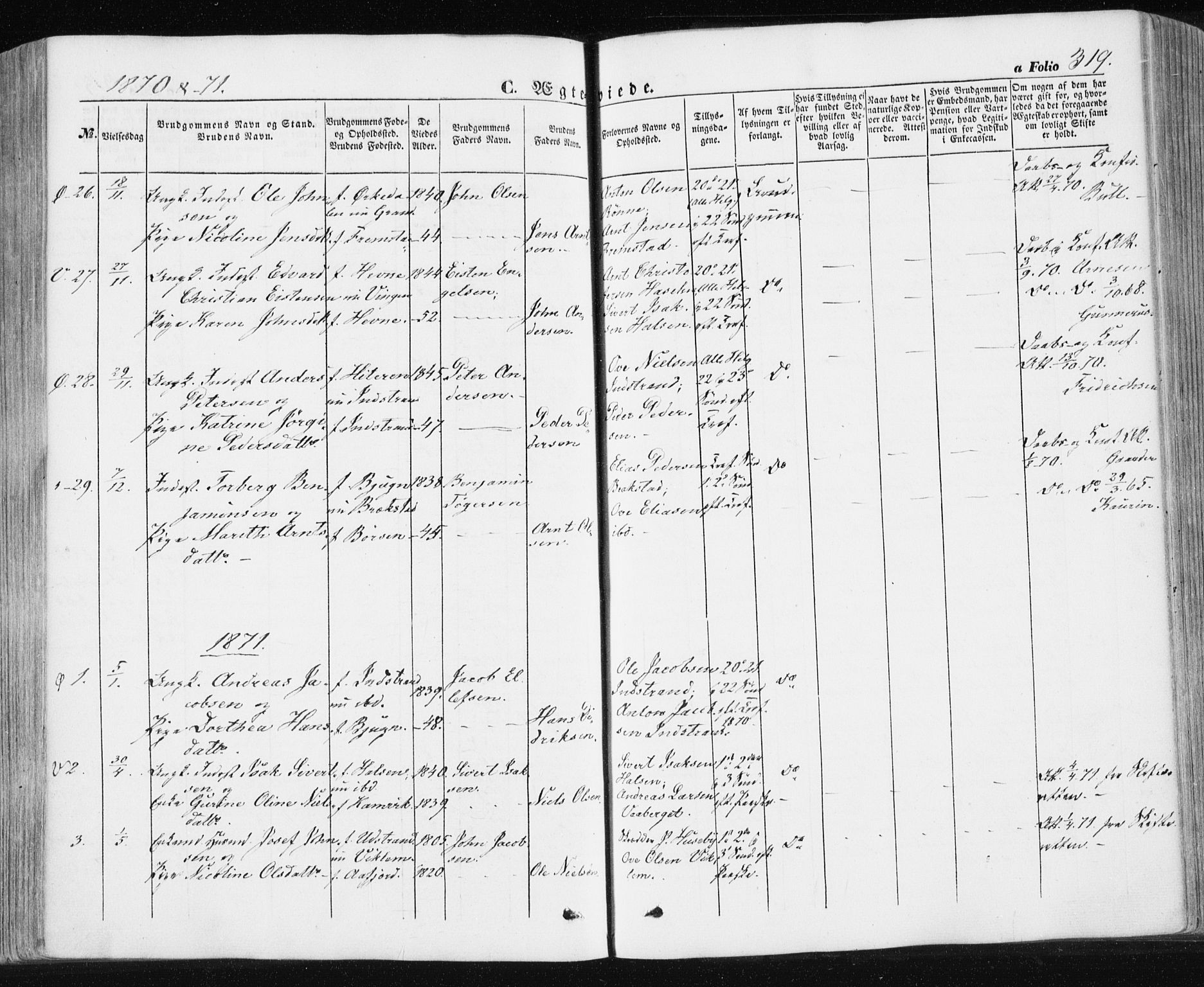 Ministerialprotokoller, klokkerbøker og fødselsregistre - Sør-Trøndelag, SAT/A-1456/659/L0737: Parish register (official) no. 659A07, 1857-1875, p. 319