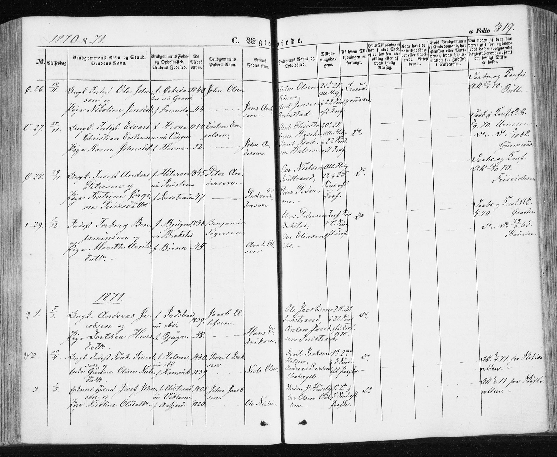 Ministerialprotokoller, klokkerbøker og fødselsregistre - Sør-Trøndelag, AV/SAT-A-1456/659/L0737: Parish register (official) no. 659A07, 1857-1875, p. 319