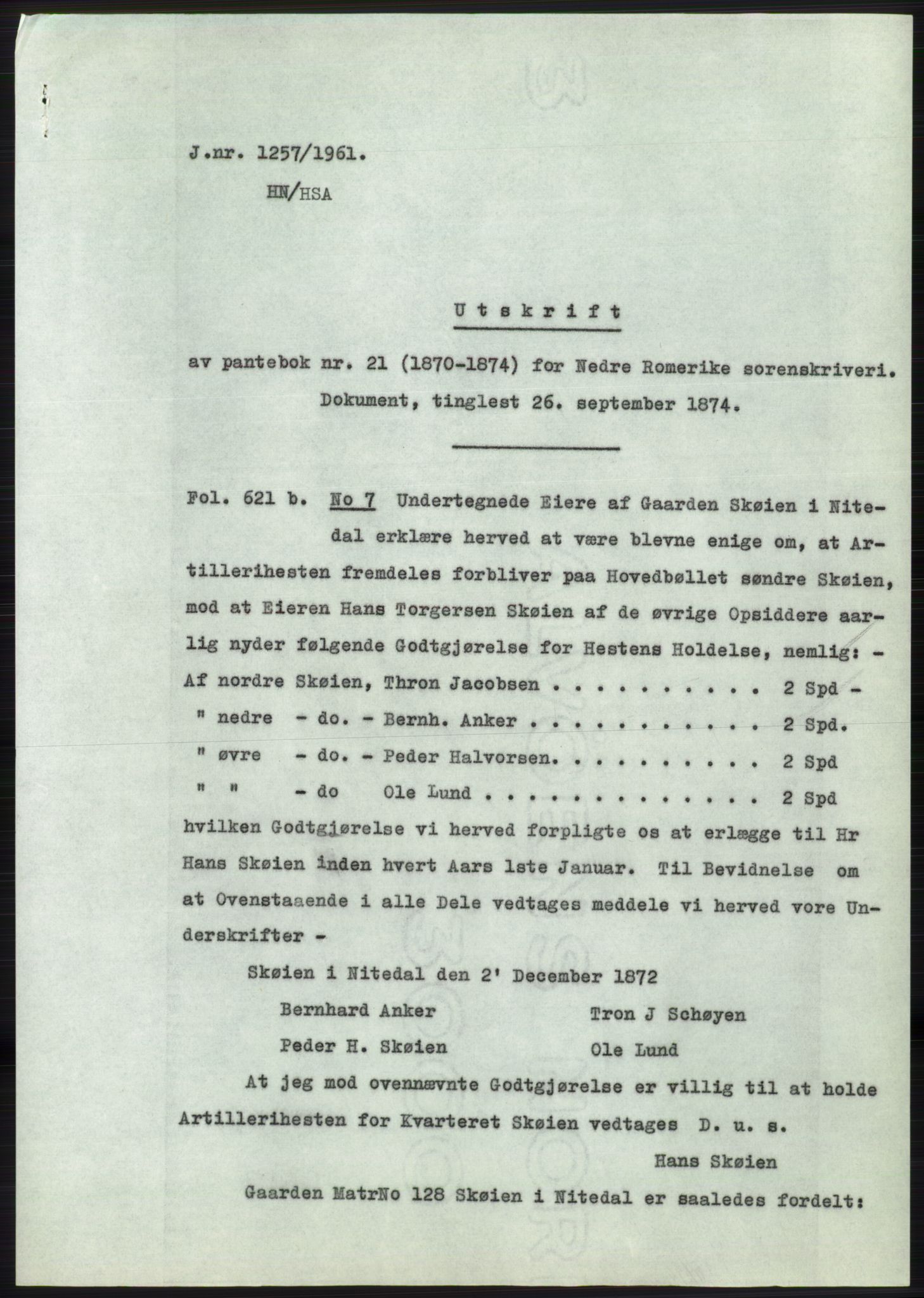 Statsarkivet i Oslo, SAO/A-10621/Z/Zd/L0014: Avskrifter, j.nr 1101-1809/1961, 1961, p. 76