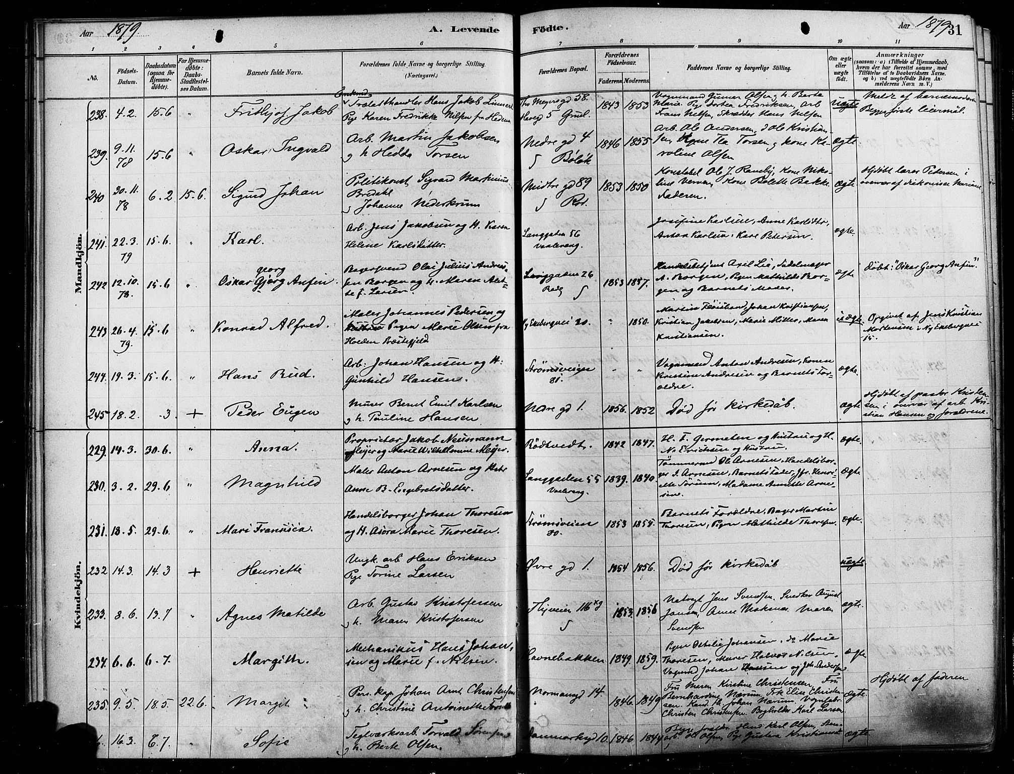 Østre Aker prestekontor Kirkebøker, SAO/A-10840/F/Fa/L0006: Parish register (official) no. I 5, 1879-1882, p. 31