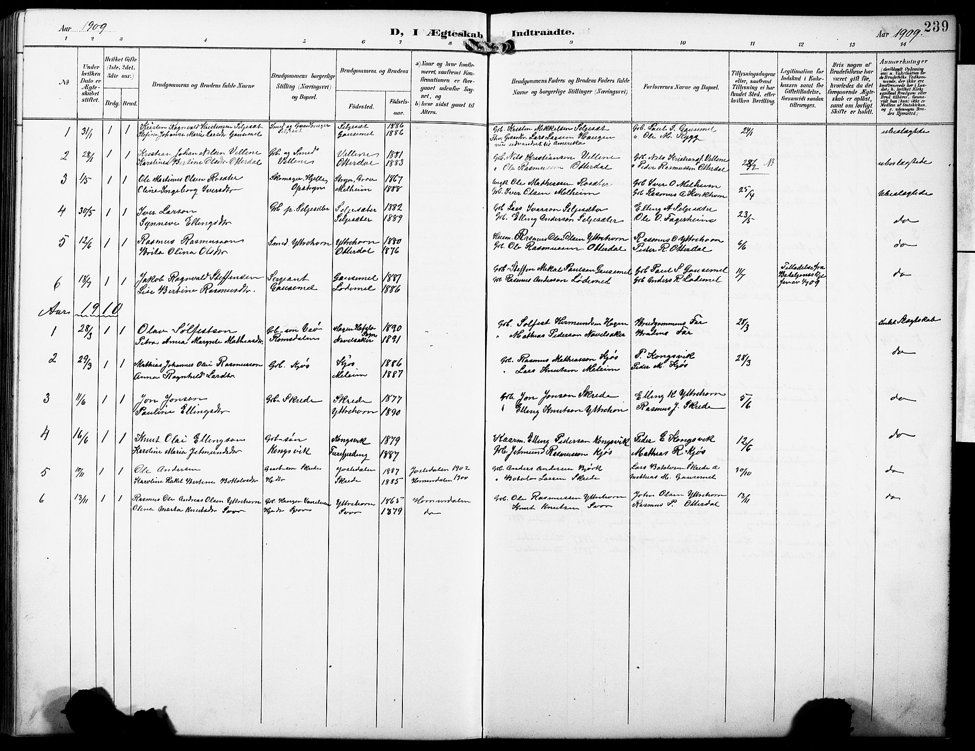 Hornindal sokneprestembete, SAB/A-82401/H/Hab: Parish register (copy) no. A 2, 1894-1927, p. 239