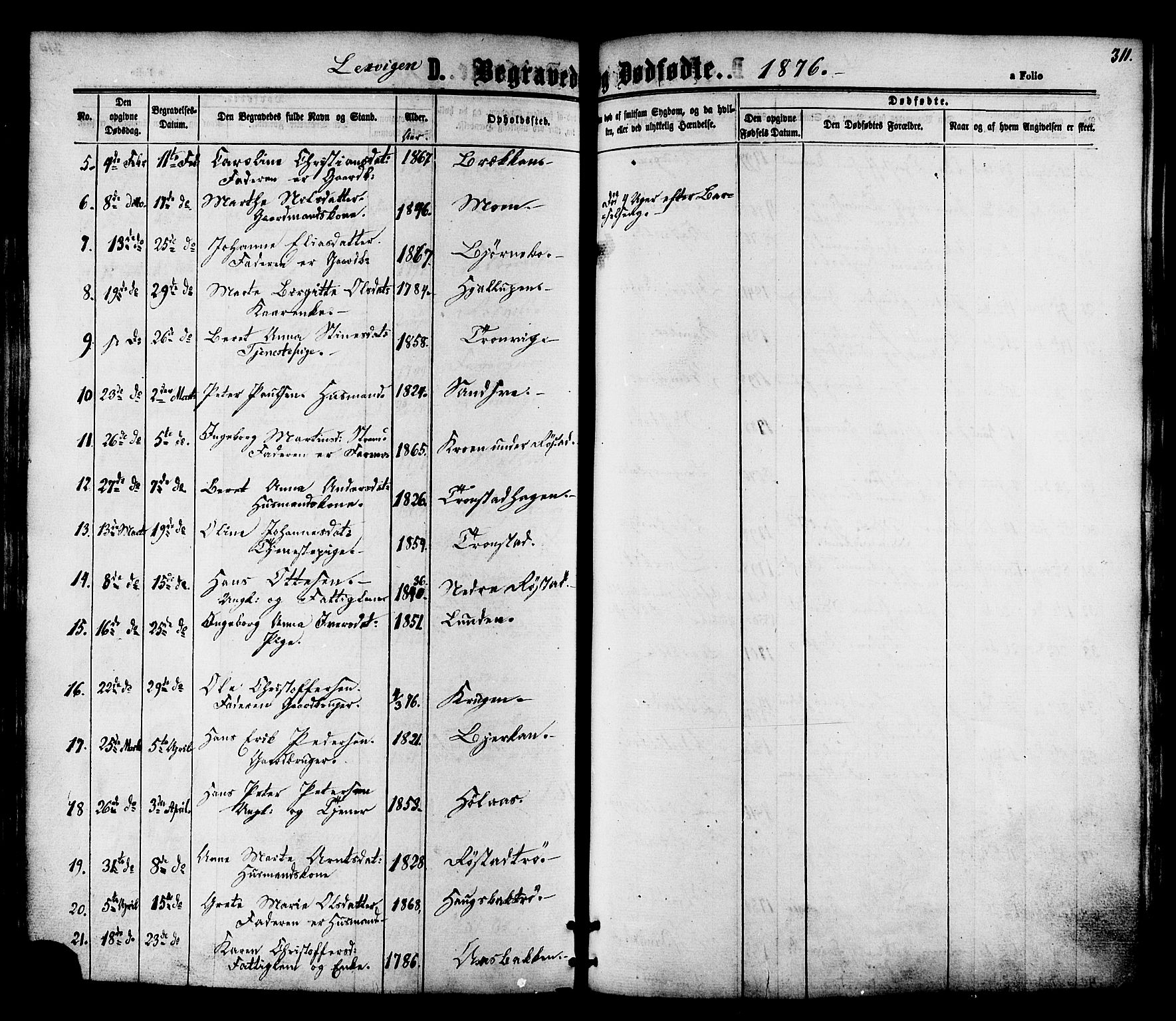 Ministerialprotokoller, klokkerbøker og fødselsregistre - Nord-Trøndelag, SAT/A-1458/701/L0009: Parish register (official) no. 701A09 /1, 1864-1882, p. 311