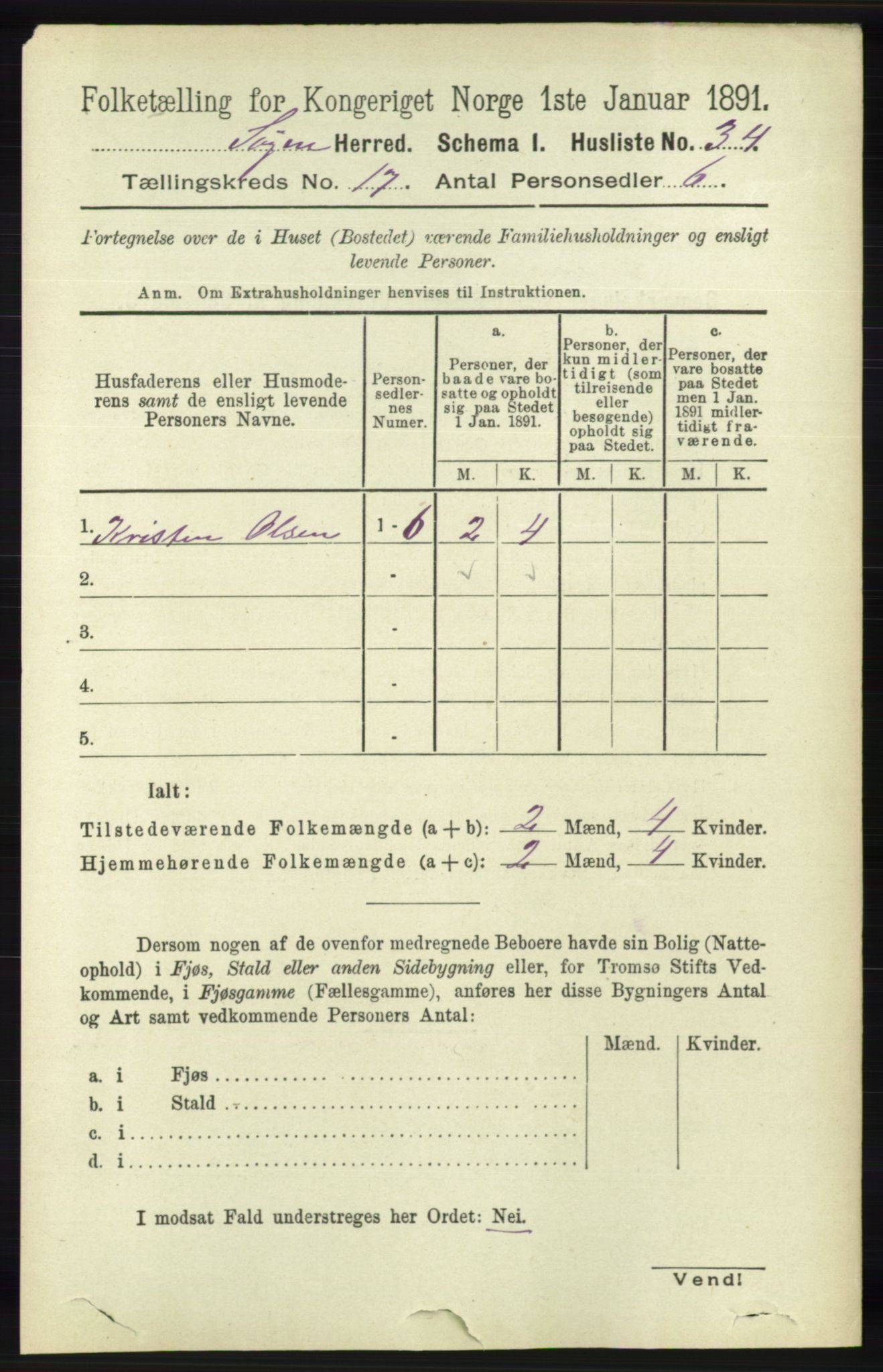 RA, 1891 census for 1018 Søgne, 1891, p. 4500