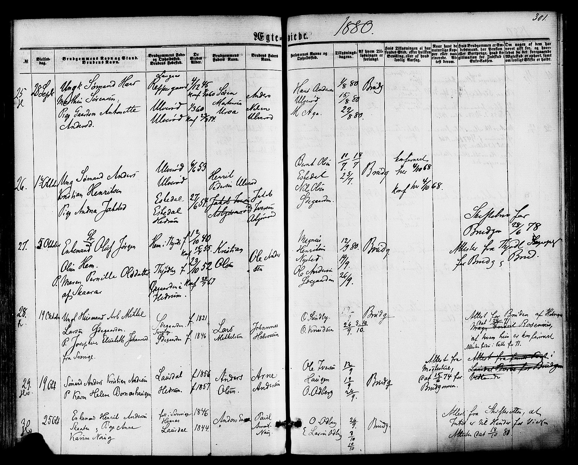 Hedrum kirkebøker, AV/SAKO-A-344/F/Fa/L0008: Parish register (official) no. I 8, 1869-1880, p. 301