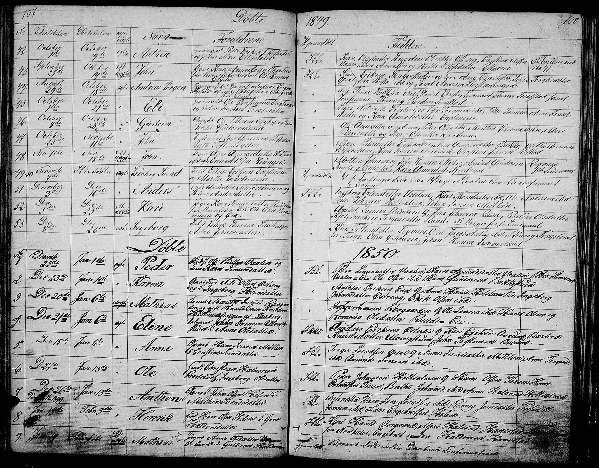 Gausdal prestekontor, SAH/PREST-090/H/Ha/Hab/L0003: Parish register (copy) no. 3, 1829-1864, p. 107-108