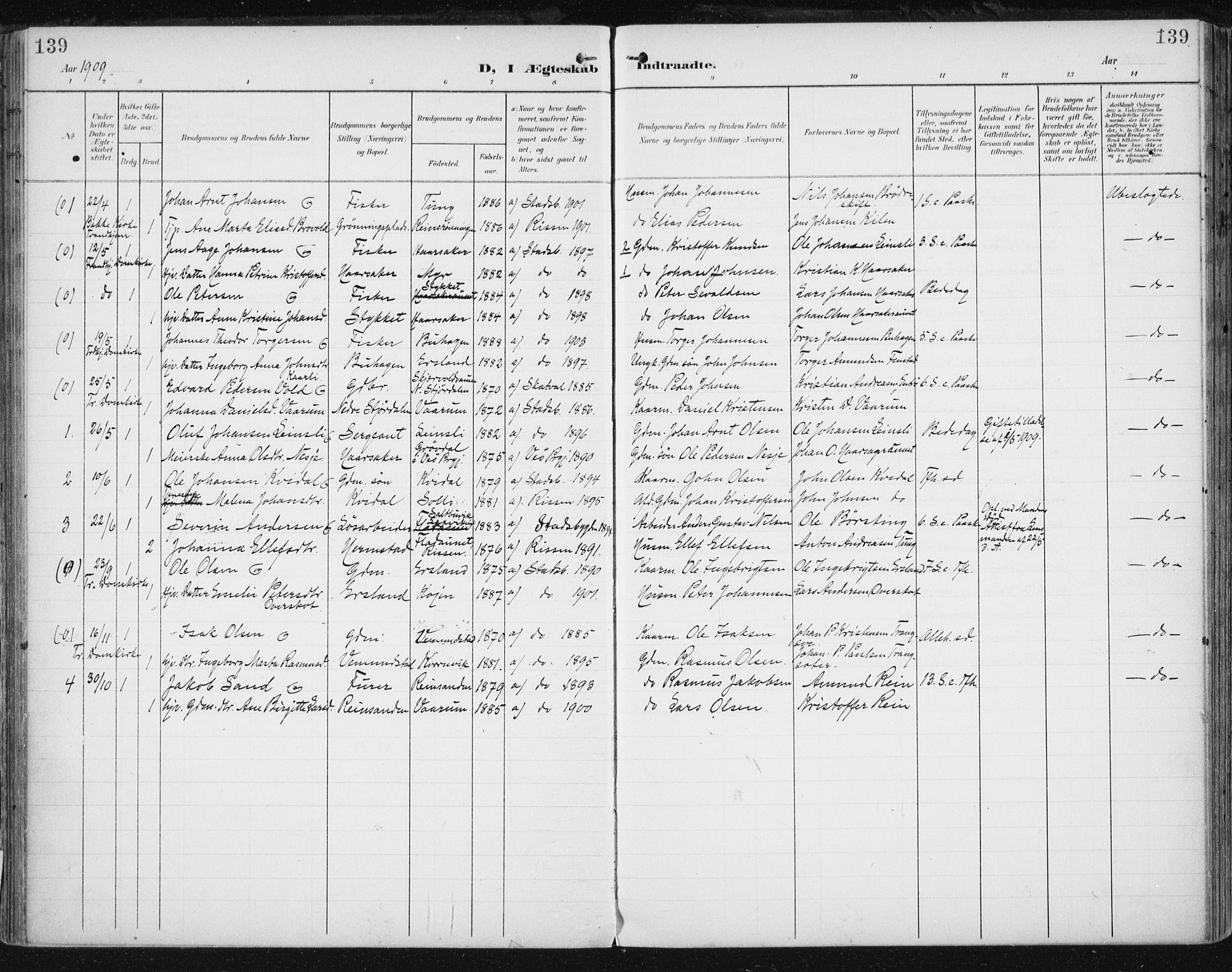 Ministerialprotokoller, klokkerbøker og fødselsregistre - Sør-Trøndelag, AV/SAT-A-1456/646/L0616: Parish register (official) no. 646A14, 1900-1918, p. 139