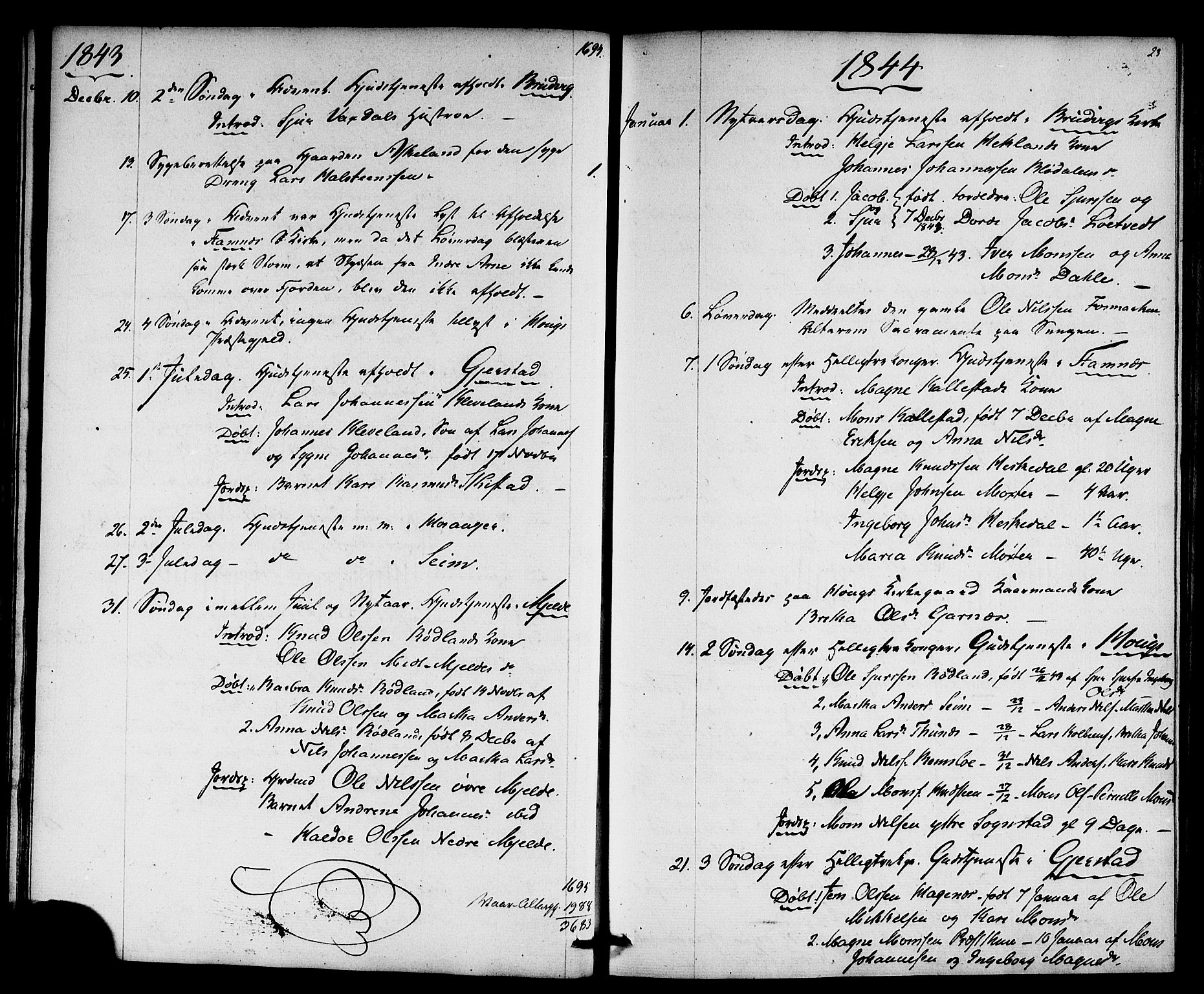 Haus sokneprestembete, AV/SAB-A-75601: Curate's parish register no. A 2, 1841-1850, p. 23