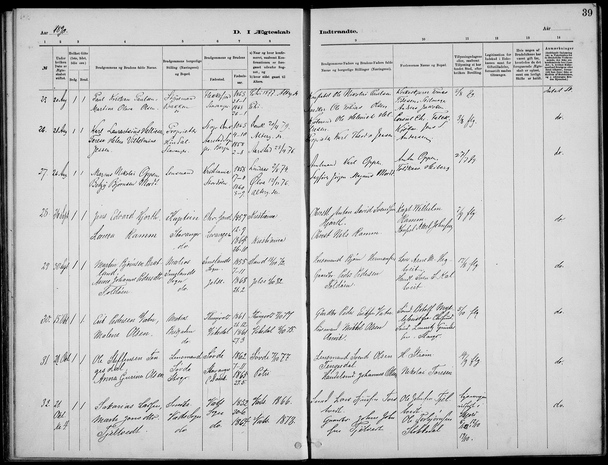 St. Petri sokneprestkontor, AV/SAST-A-101813/001/30/30BB/L0005: Parish register (copy) no. B 5, 1878-1895, p. 39