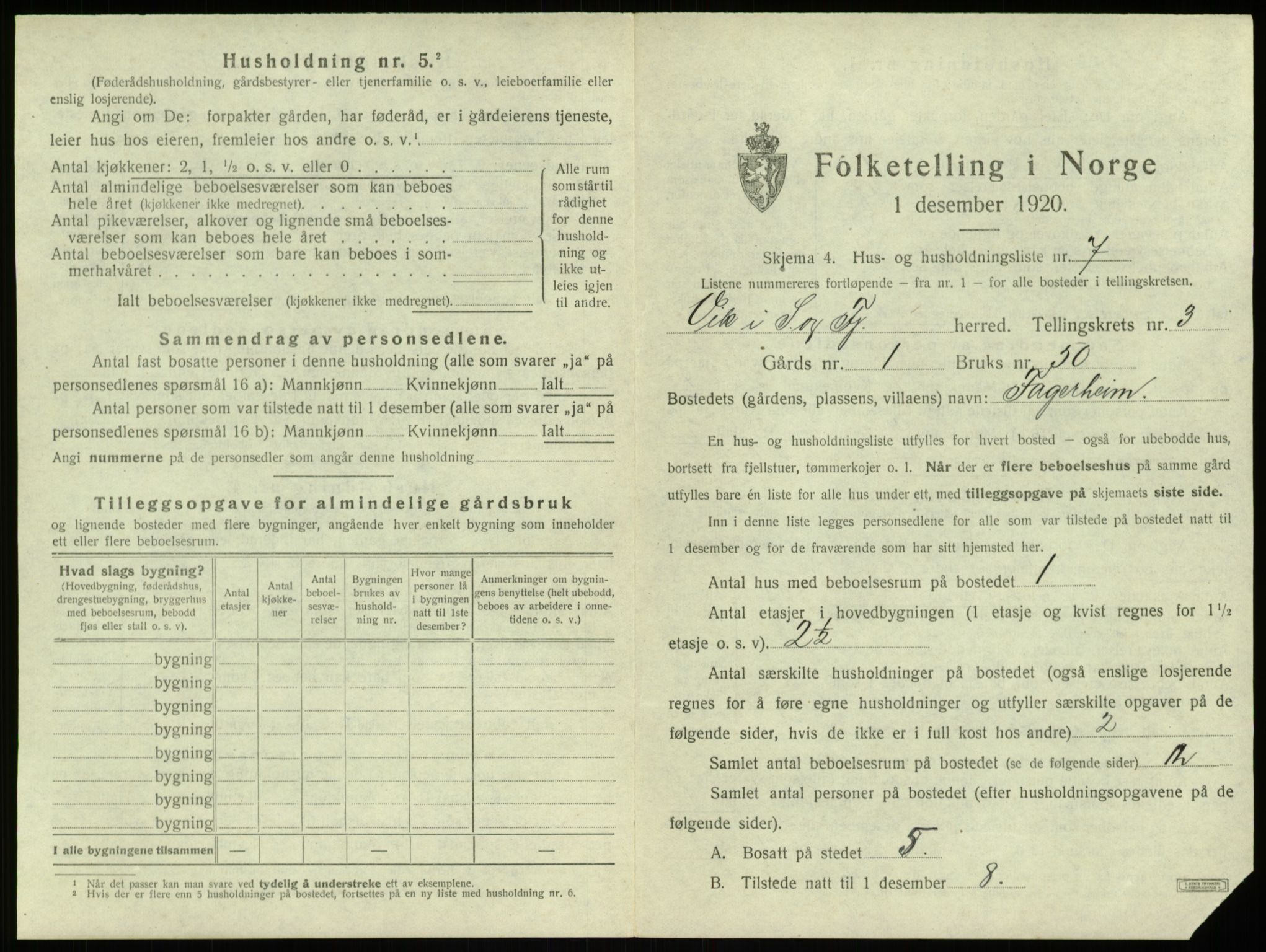 SAB, 1920 census for Vik, 1920, p. 381