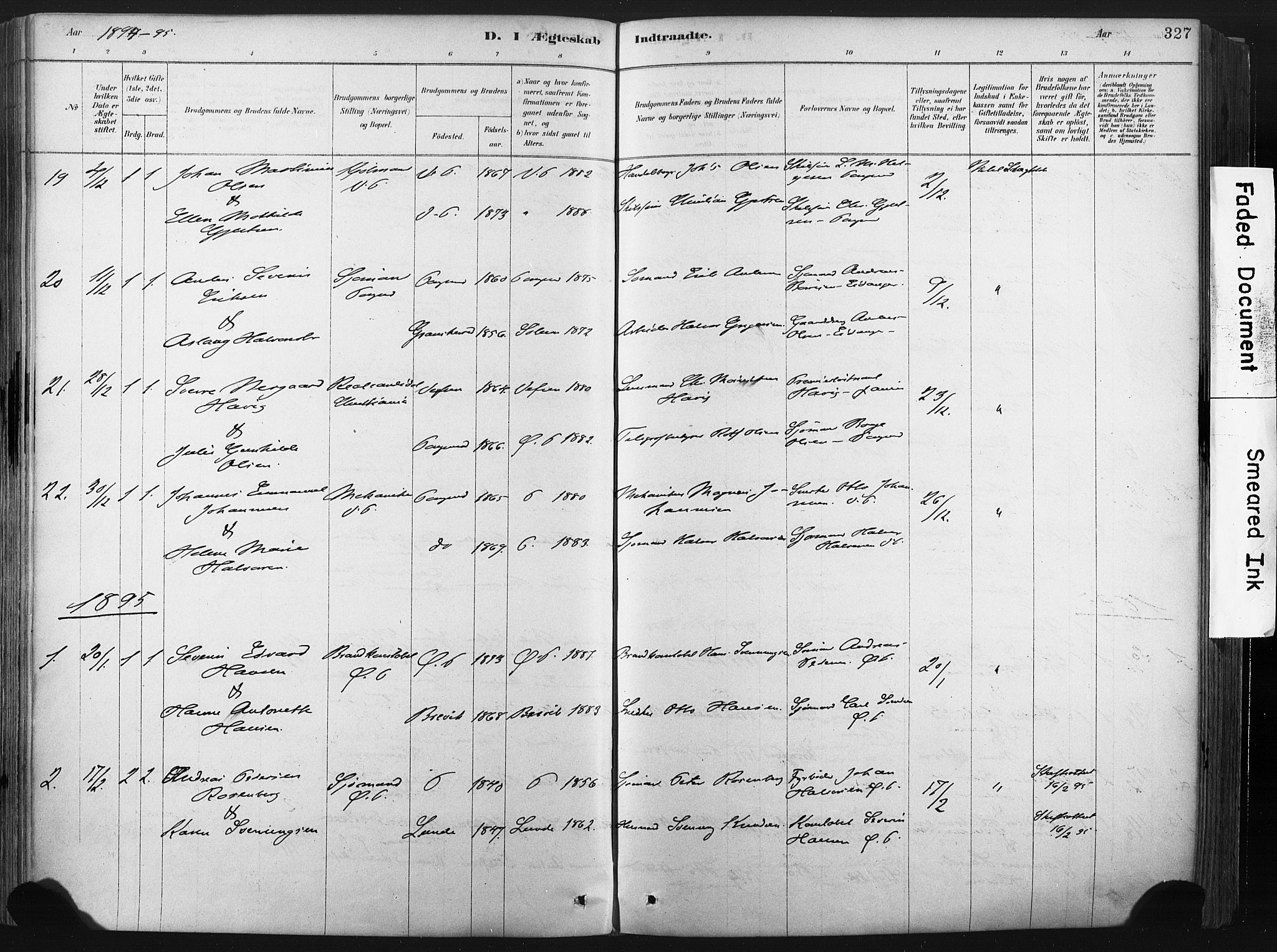 Porsgrunn kirkebøker , SAKO/A-104/F/Fa/L0008: Parish register (official) no. 8, 1878-1895, p. 327