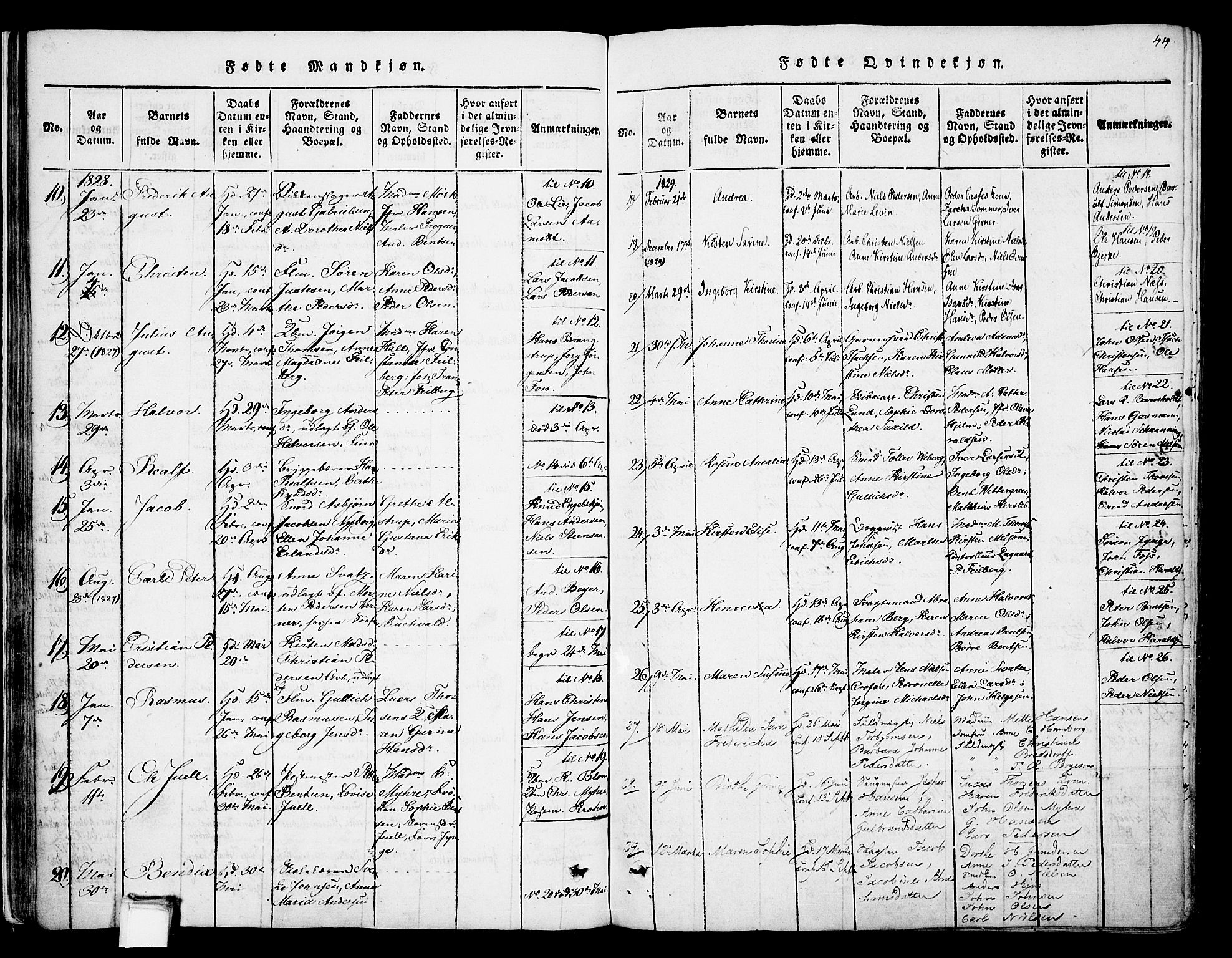 Skien kirkebøker, SAKO/A-302/F/Fa/L0005: Parish register (official) no. 5, 1814-1843, p. 44